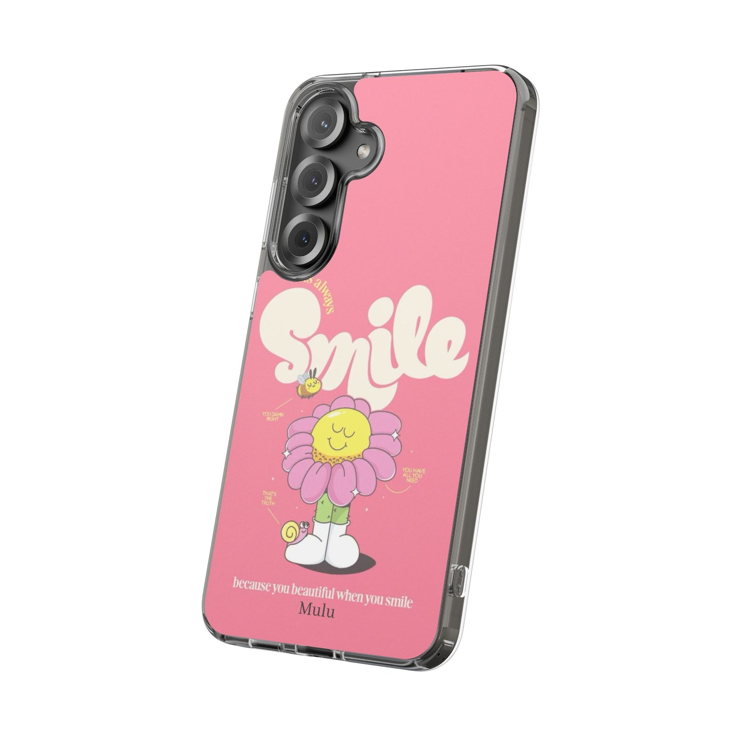 Clear Impact-Resistant Phone Case — Pink 'Smile' Flower Design