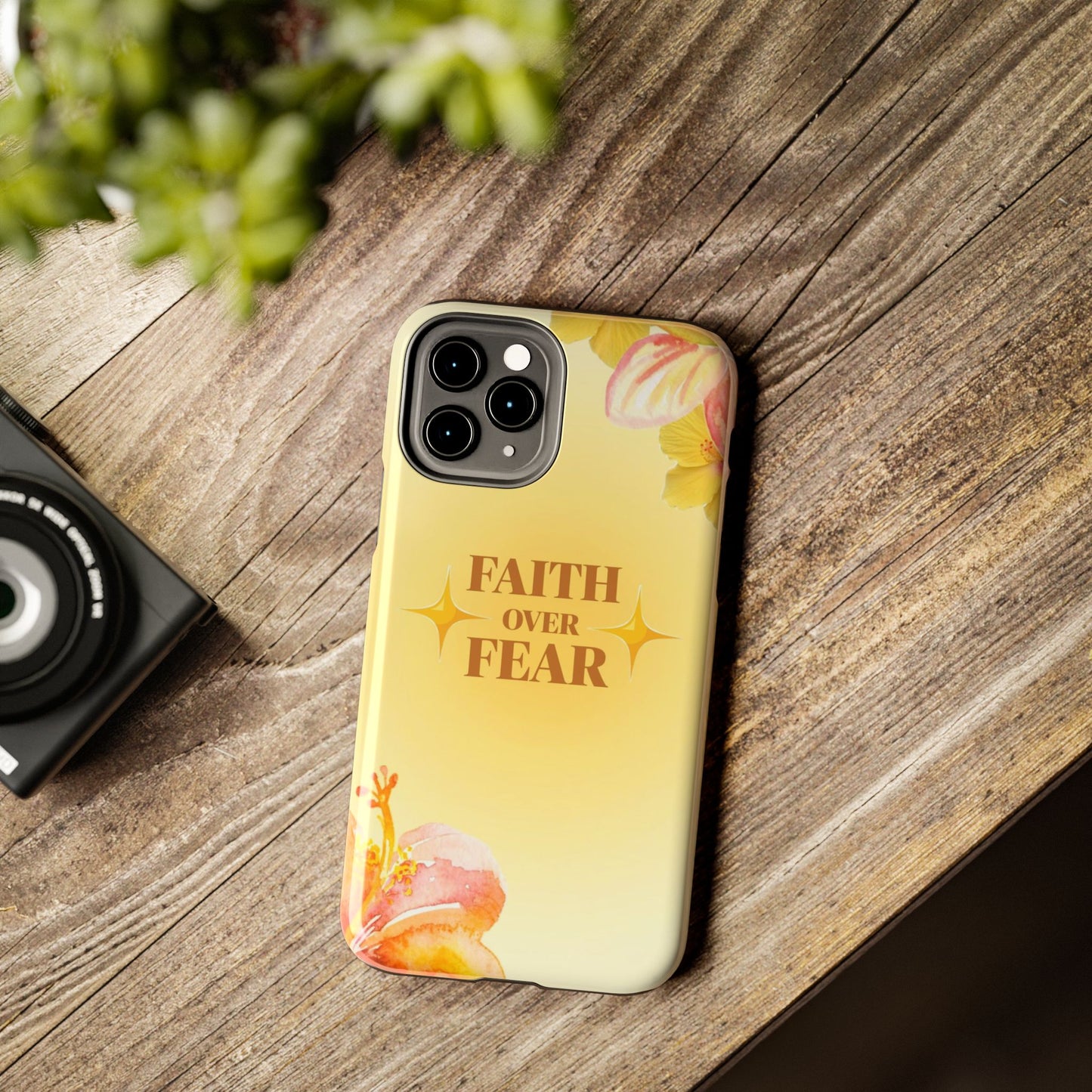 Faith Over Fear Tough Phone Case — Floral Yellow Protective Cover