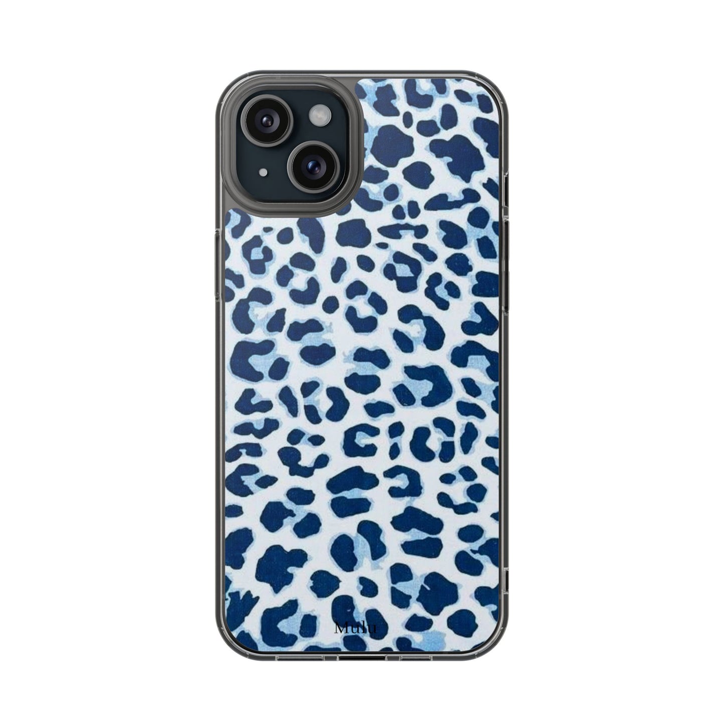 Clear Impact-Resistant Phone Case — Blue Watercolor Leopard Print