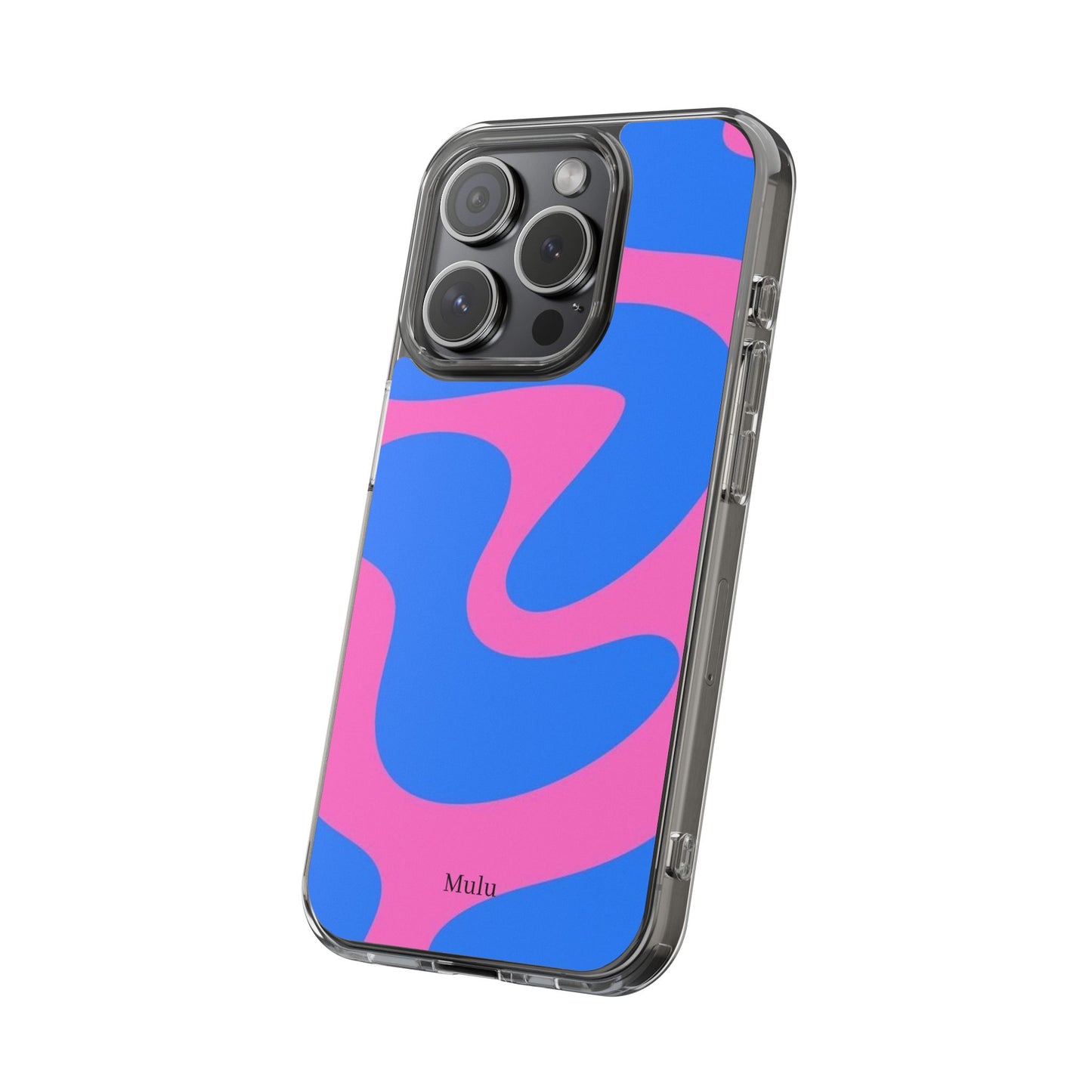Clear Impact-Resistant Phone Case — Retro Blue & Pink Abstract Swirl