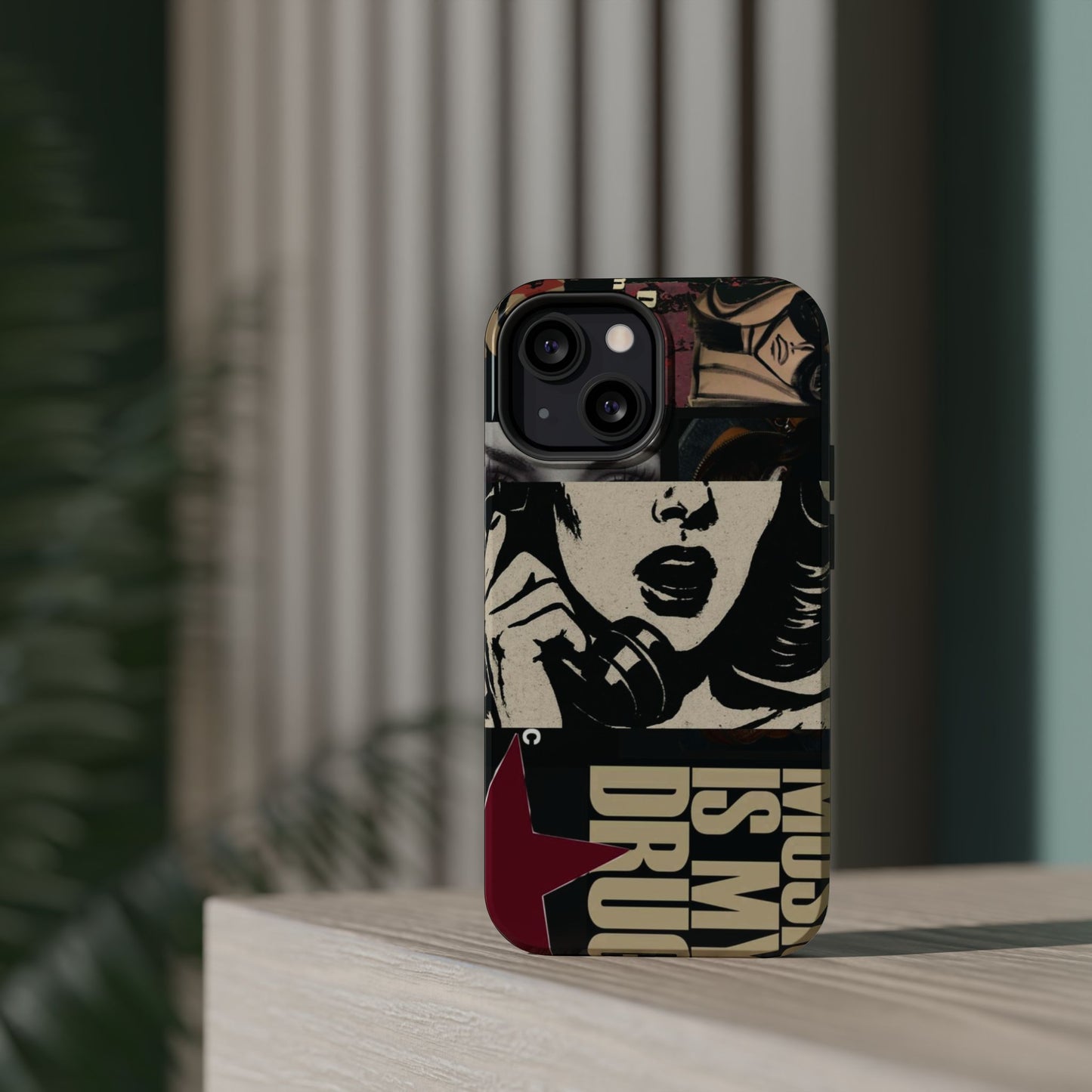 Magnetic Impact Phone Case — Retro Pop Art "Music Is My Drug" Design