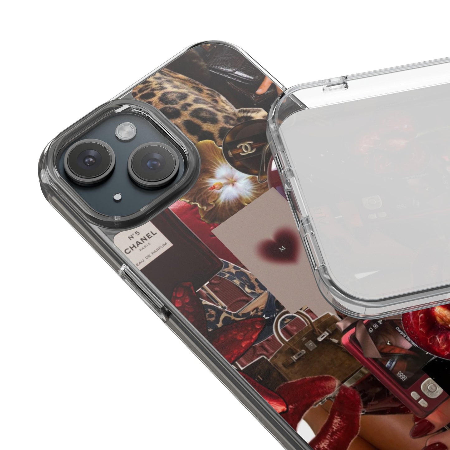 Clear Impact-Resistant Phone Case — Retro Cherry Collage Design