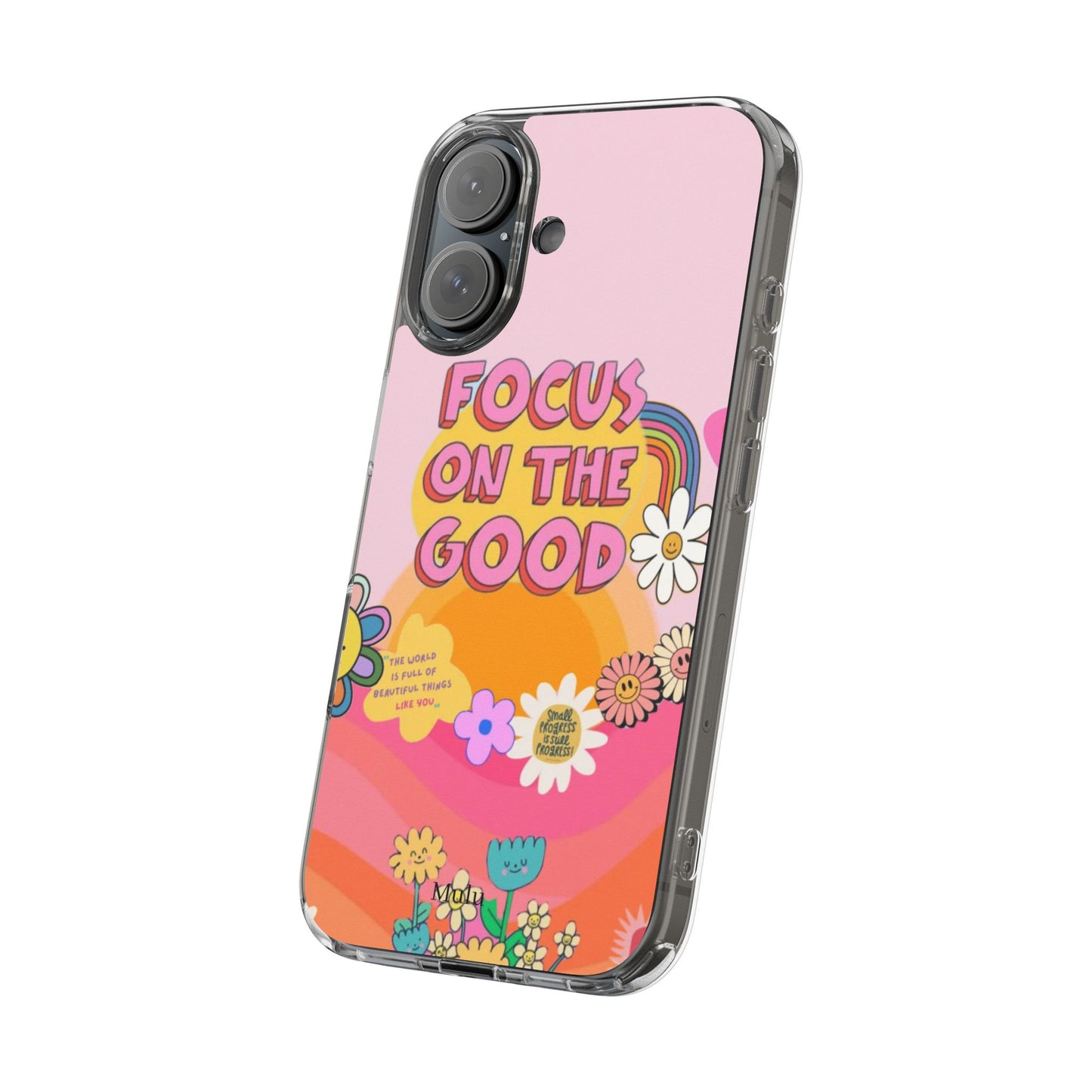 Clear Impact-Resistant Case — "Focus On The Good" Retro Floral Phone Cover