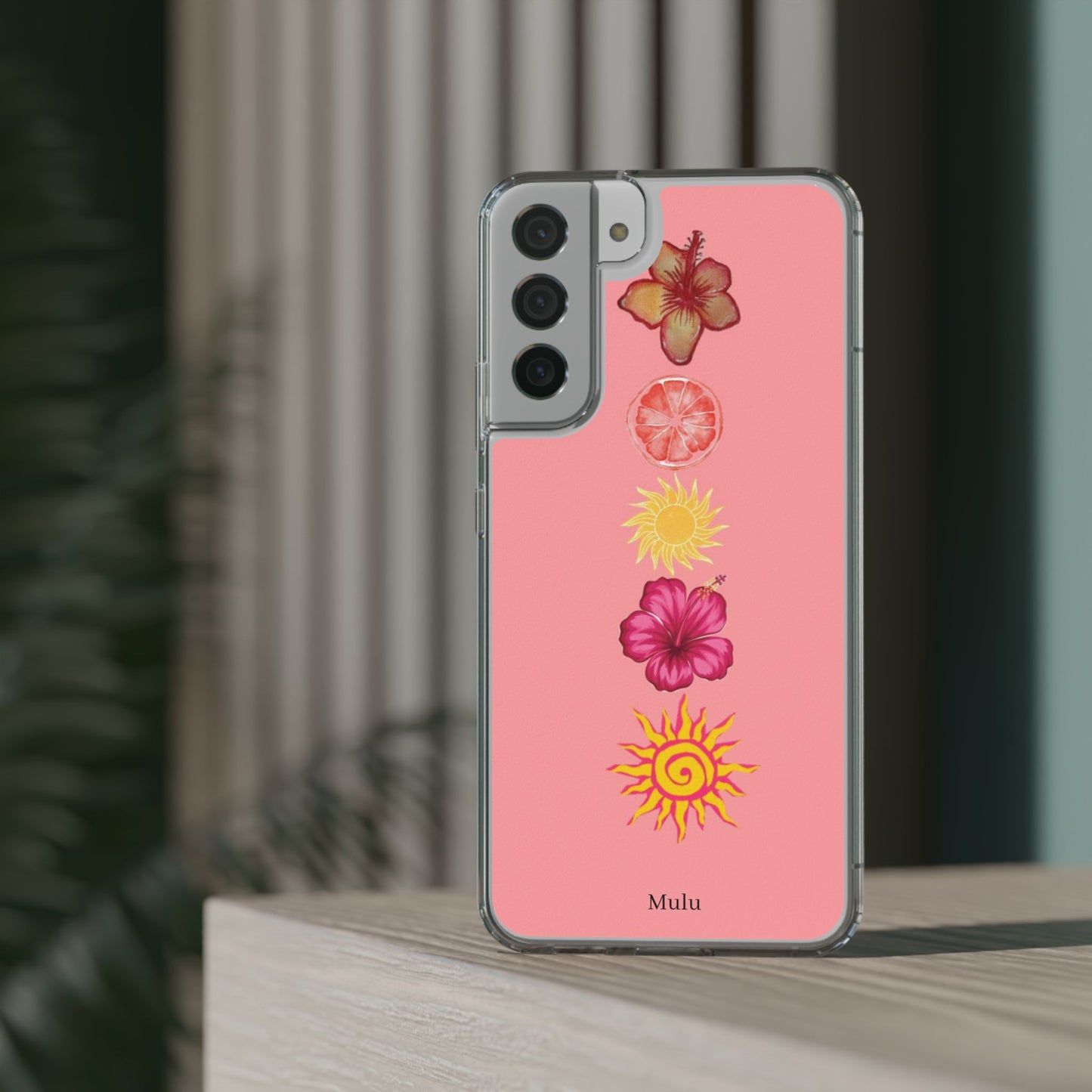Clear Impact-Resistant Phone Case — Tropical Sun & Hibiscus Floral Design
