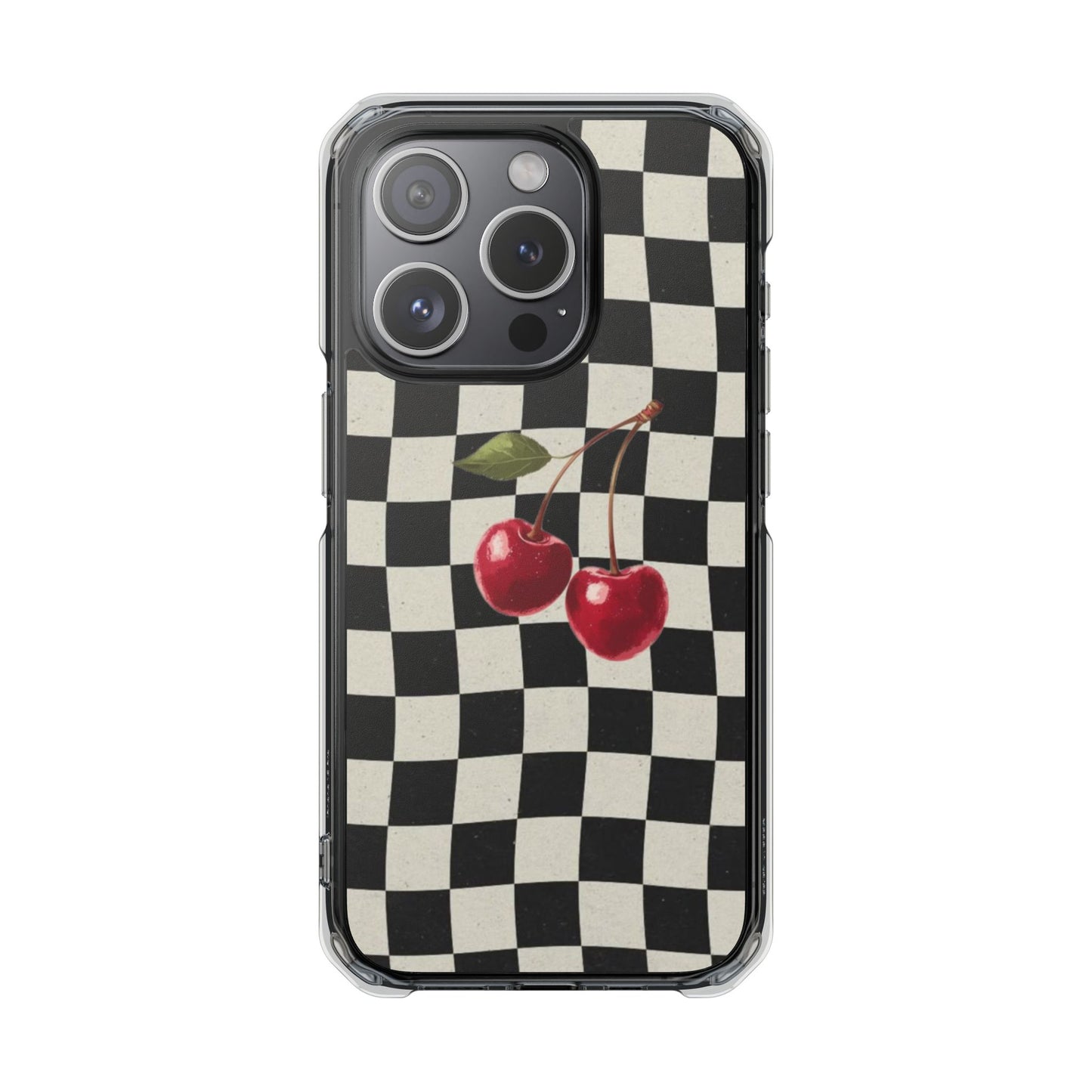 Checkered Cherry Clear Magnetic Impact Phone Case