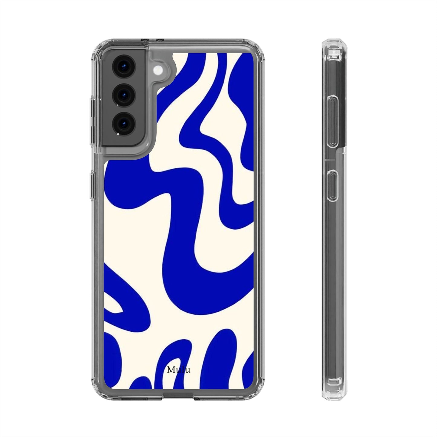 Clear Impact-Resistant Case — Blue Abstract Wavy Pattern