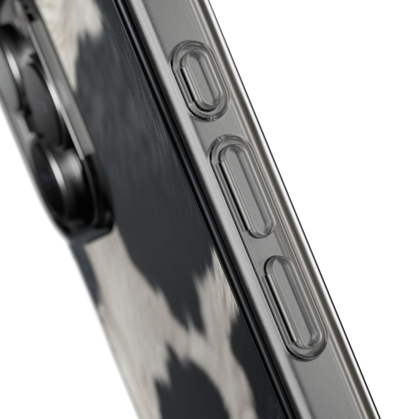 Cow Print Clear Impact Phone Case — Faux Fur Black & White Protection