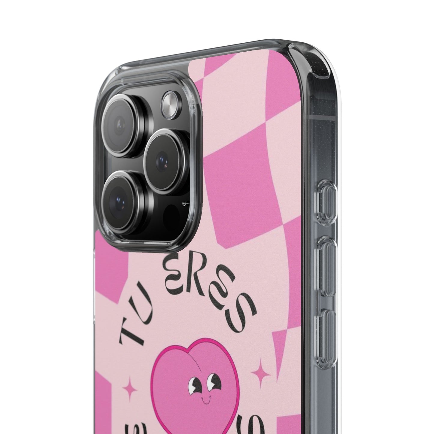 Clear Impact-Resistant Phone Case — Pink Checkerheart “Tu Eres Suficiente” Design