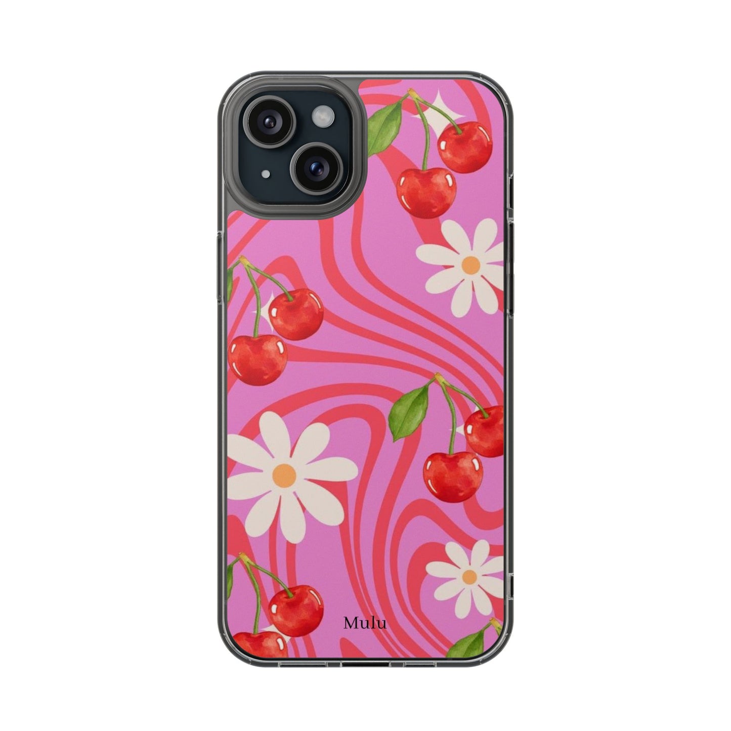 Clear Impact Phone Case — Retro Cherry & Daisy Floral Design