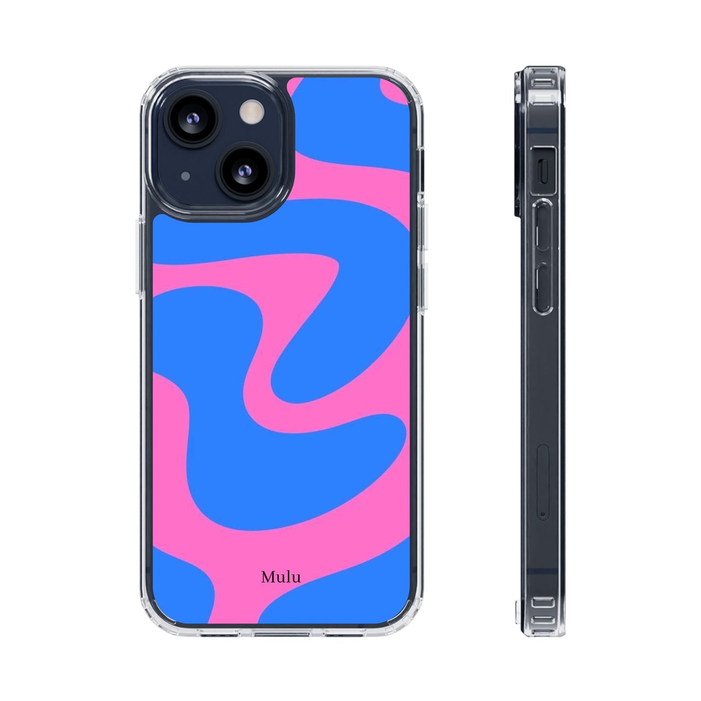 Clear Impact-Resistant Phone Case — Retro Blue & Pink Abstract Swirl
