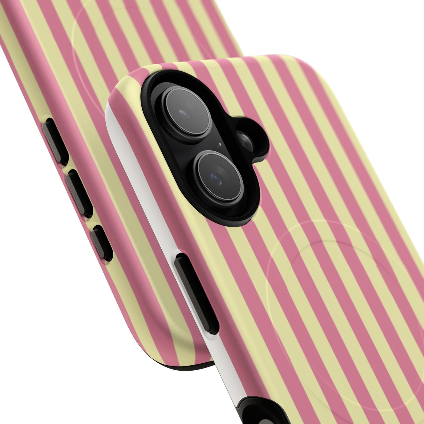 Striped Pink & Yellow Magnetic Tough Phone Case — Retro Pastel Protection