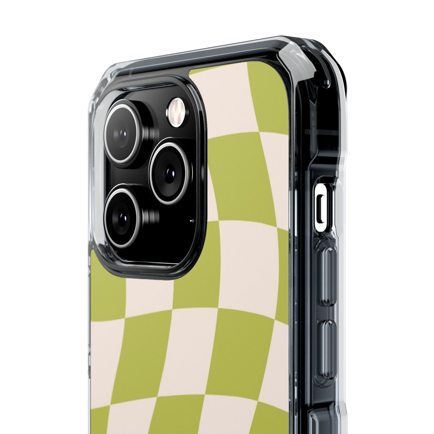 Clear Magnetic Phone Case — Olive Retro Check Pattern