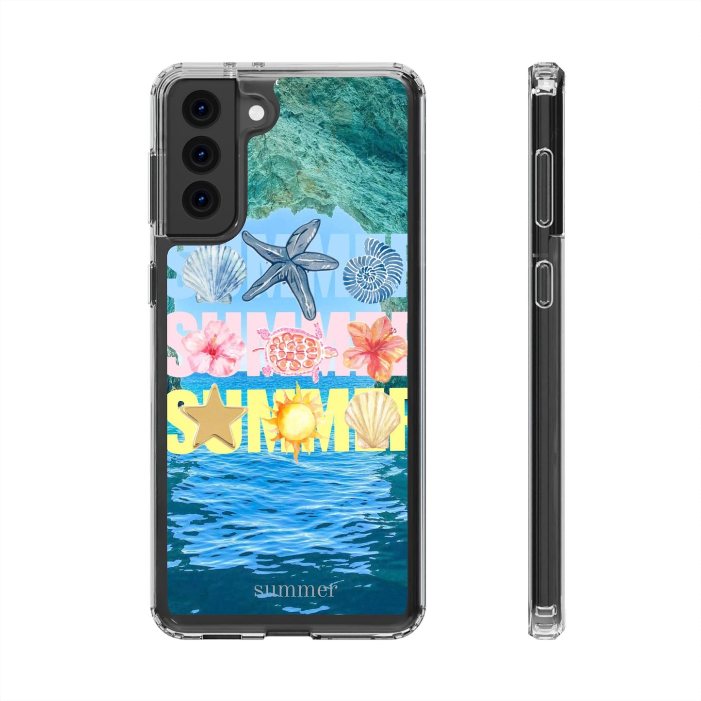 Clear Summer Beach Phone Case — Impact‑Resistant Tropical Design