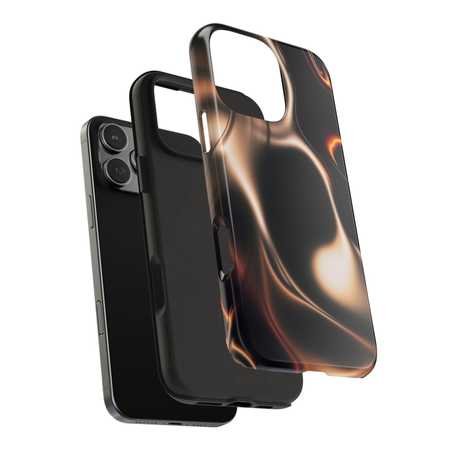 Abstract Liquid Glow Tough Phone Case — Black & Bronze Swirl Protective Cover