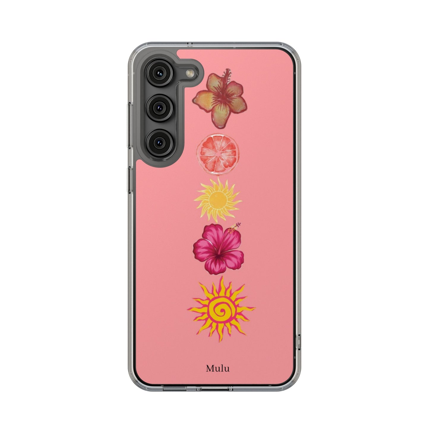 Clear Impact-Resistant Phone Case — Tropical Sun & Hibiscus Floral Design