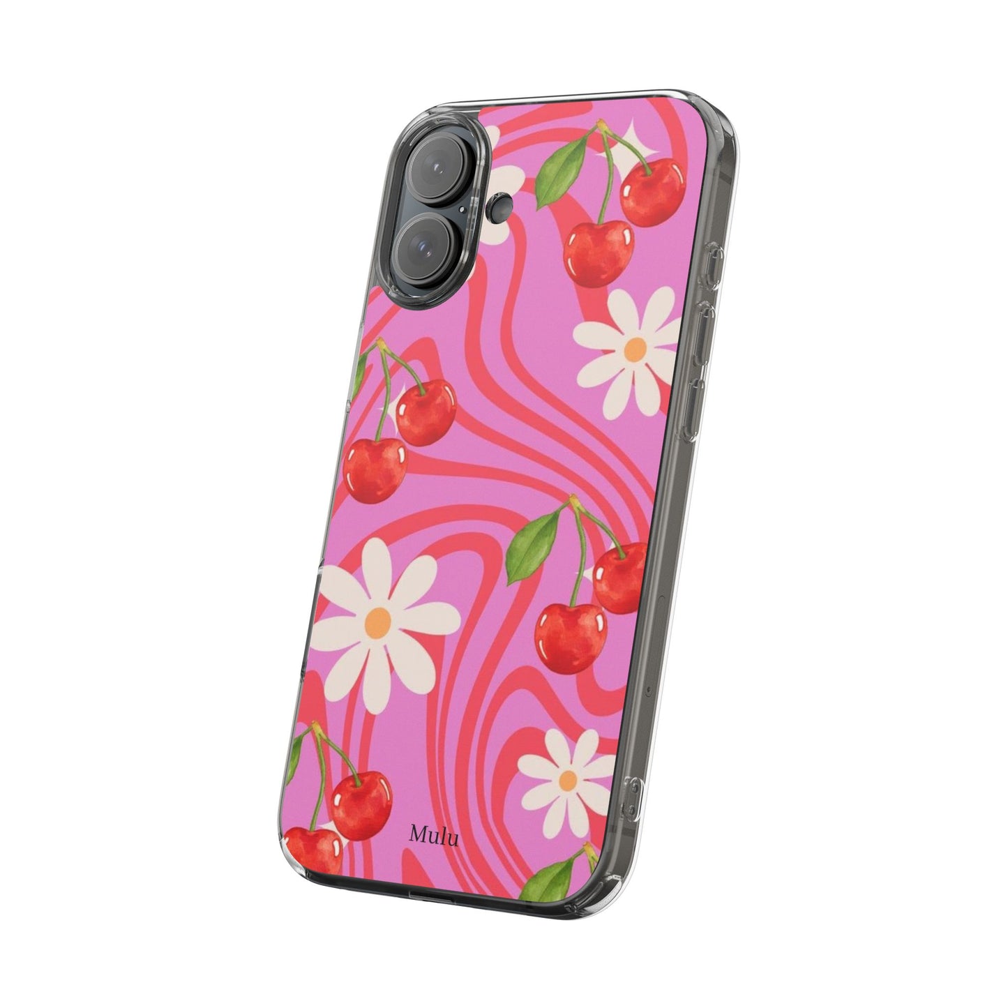 Clear Impact Phone Case — Retro Cherry & Daisy Floral Design