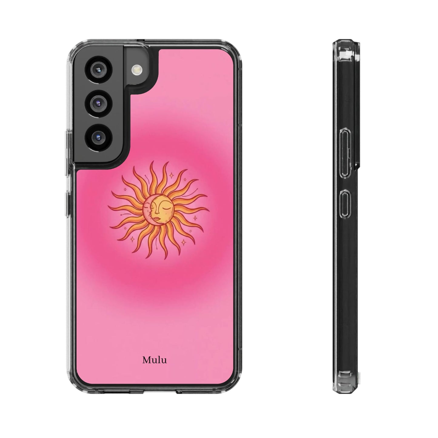 Pink Sun Phone Case — Radiant Sunburst Impact-Resistant Clear Case
