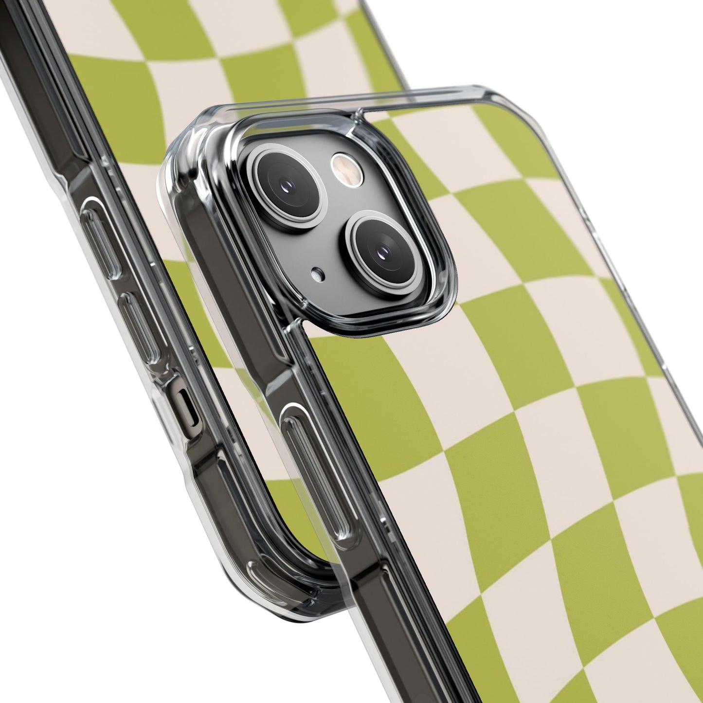 Clear Magnetic Phone Case — Olive Retro Check Pattern