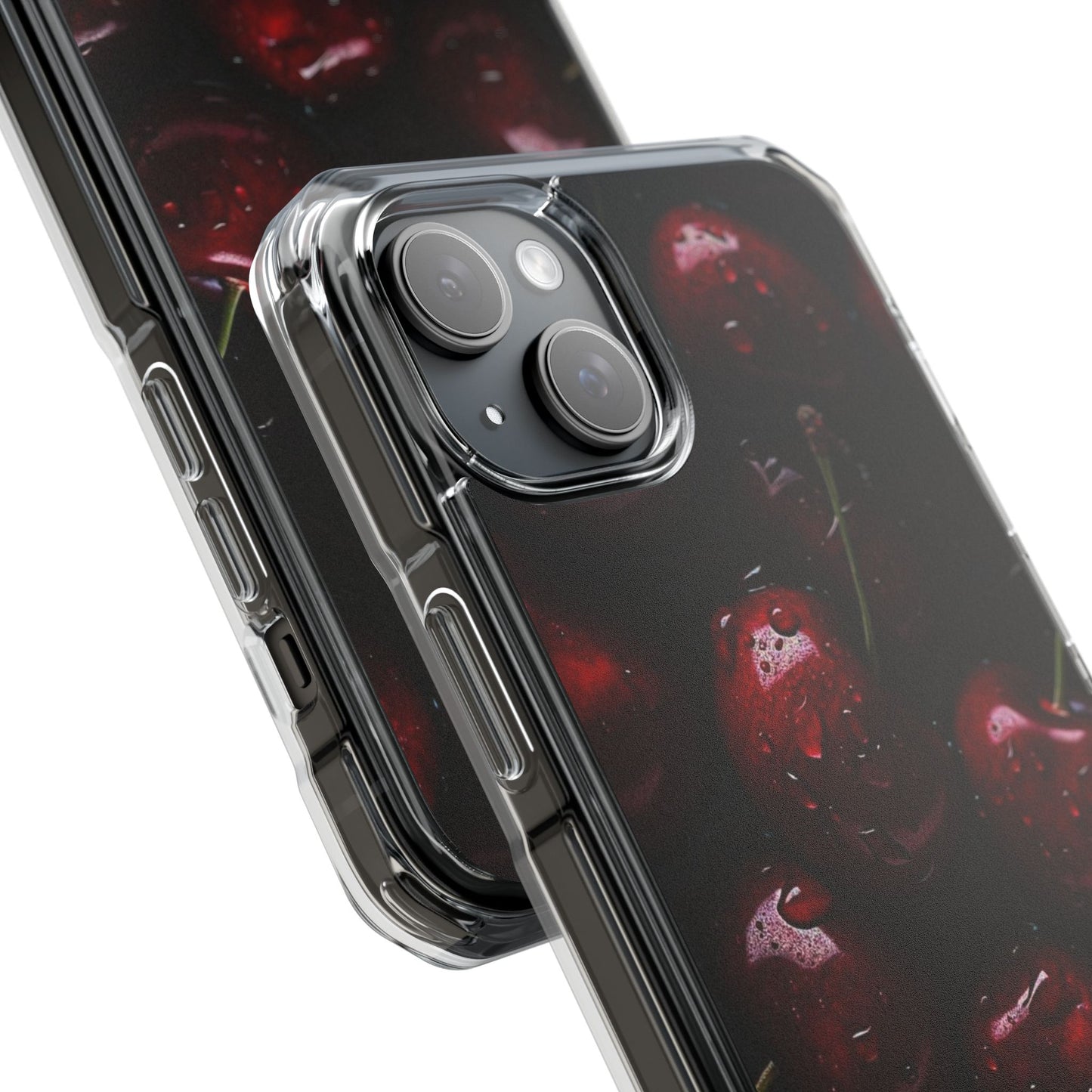 Cherry Pattern Clear Magnetic Phone Case — Dark Red Fruit Design