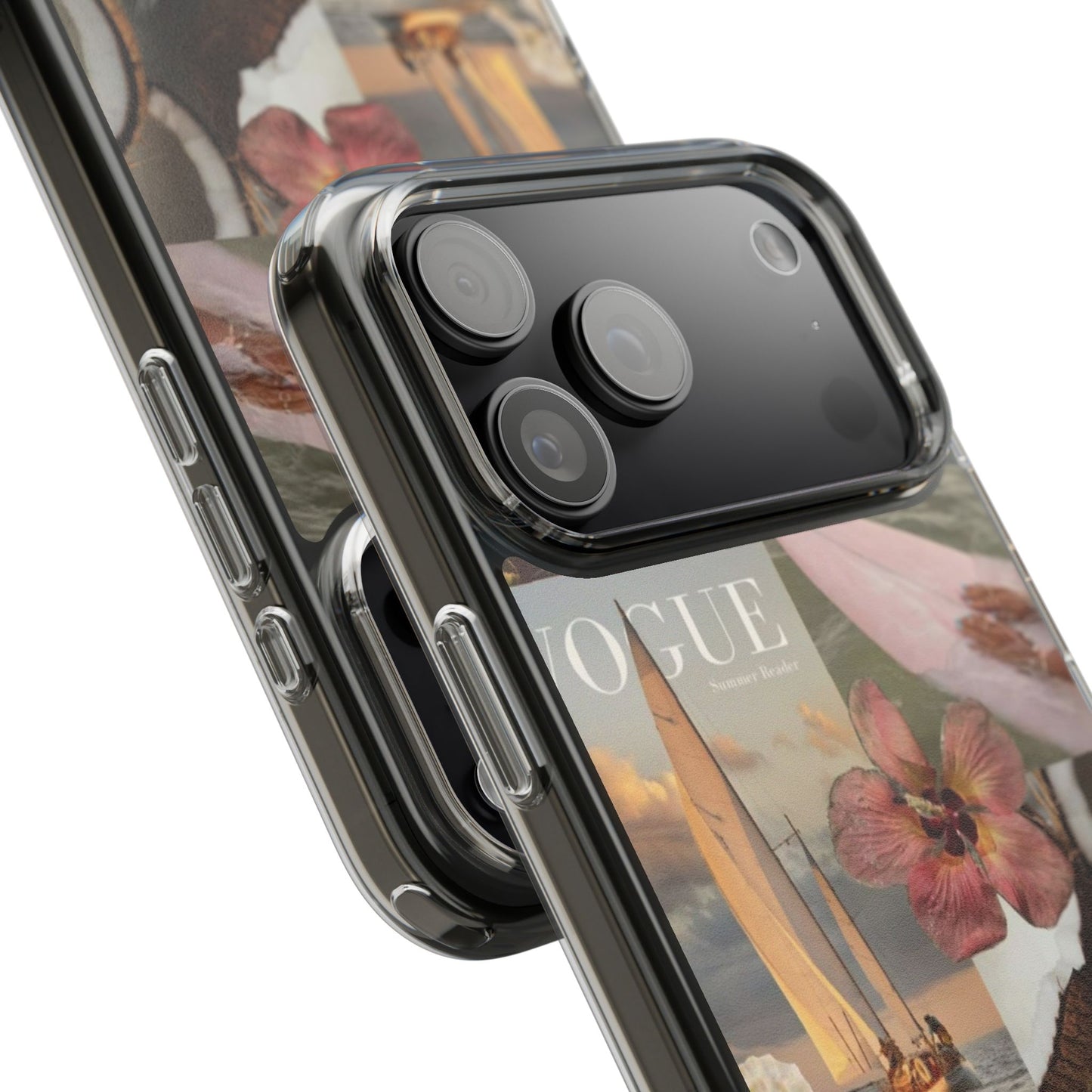 Clear Phone Case — Coastal Collage Shells & Surf Design