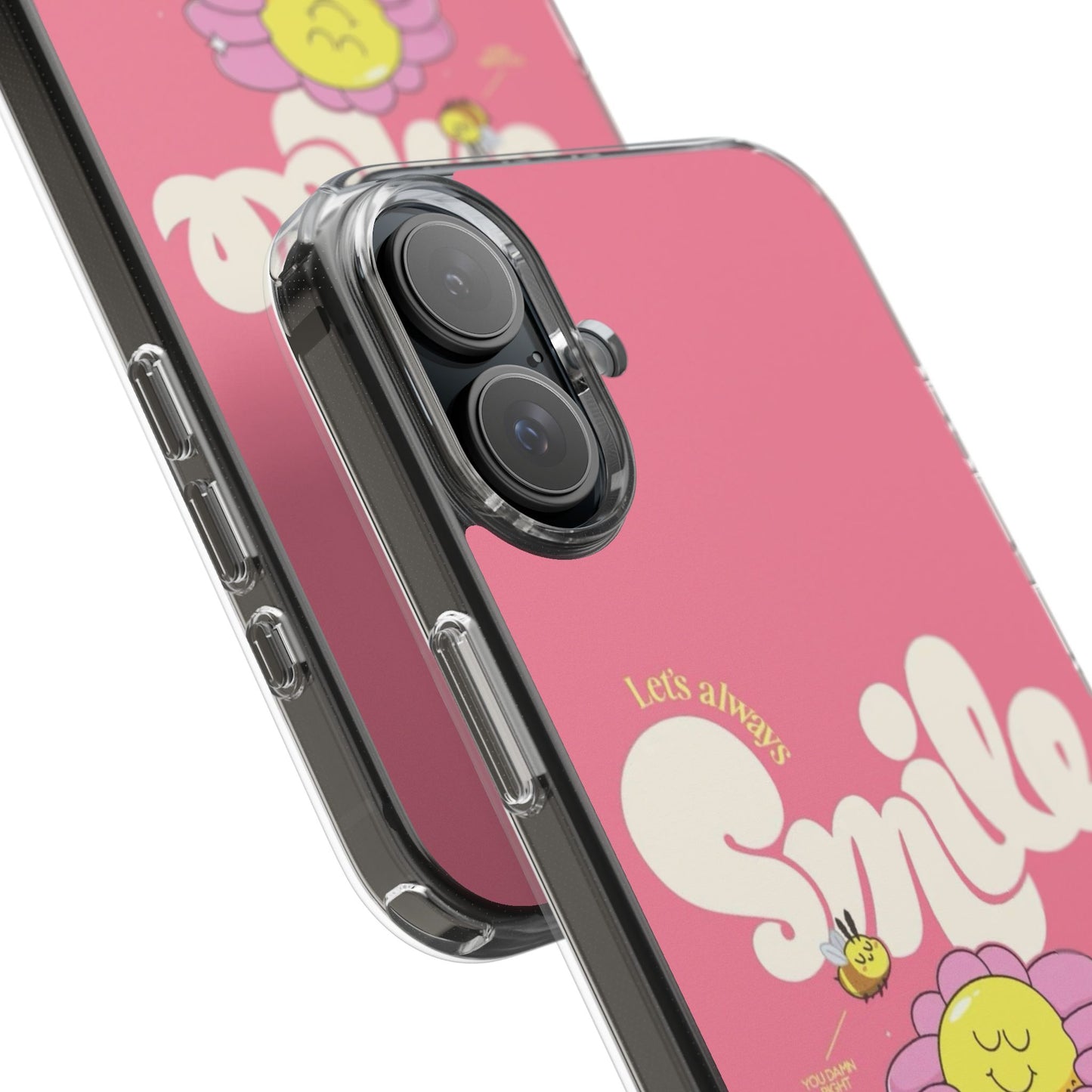 Clear Impact-Resistant Phone Case — Pink 'Smile' Flower Design