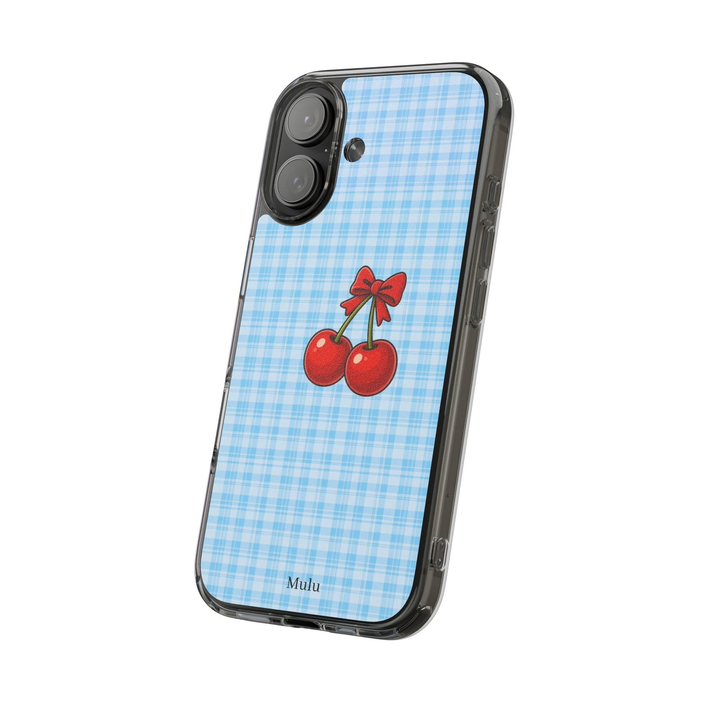 Clear Cherry Gingham Phone Case — Impact-Resistant Clear Case with Red Cherry Design