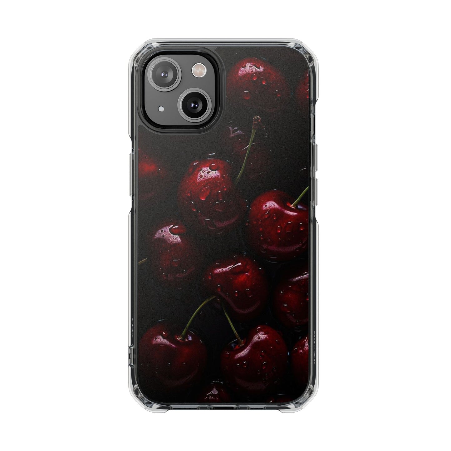 Cherry Pattern Clear Magnetic Phone Case — Dark Red Fruit Design
