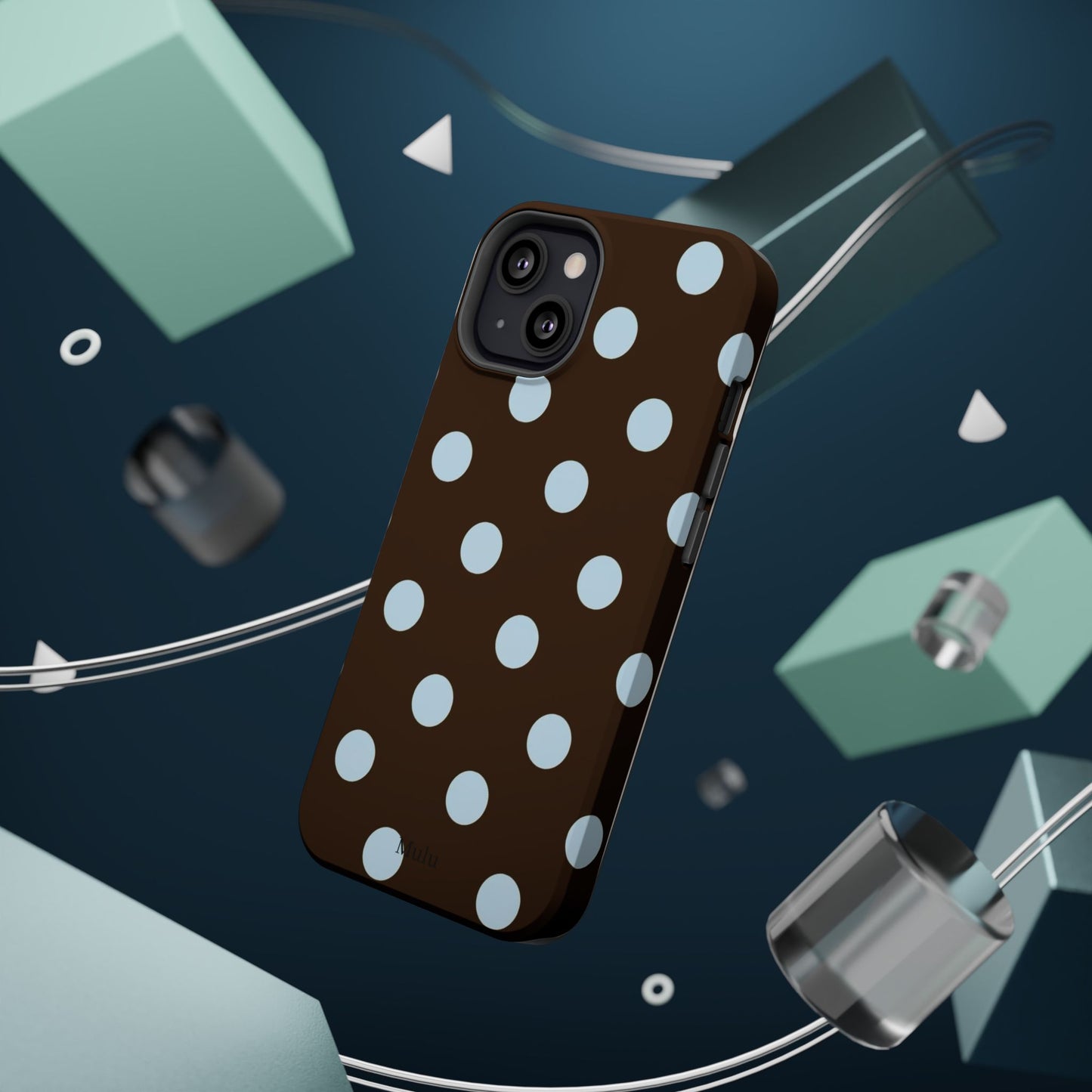 Polka Dot Magnetic Phone Case — Brown with Light Blue Dots, Impact-Resistant