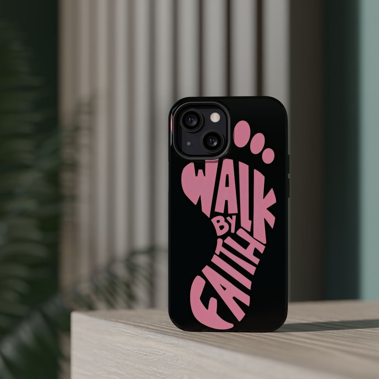 Phone Case — "Walk By Faith" Pink Footprint Magnetic Impact-Resistant Case