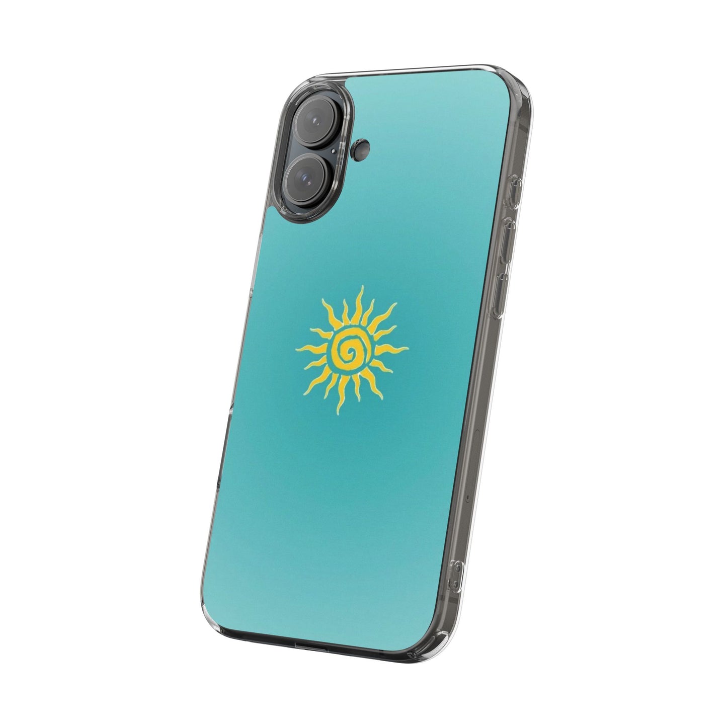 Clear Impact-Resistant Phone Case — Yellow Sun on Teal Gradient