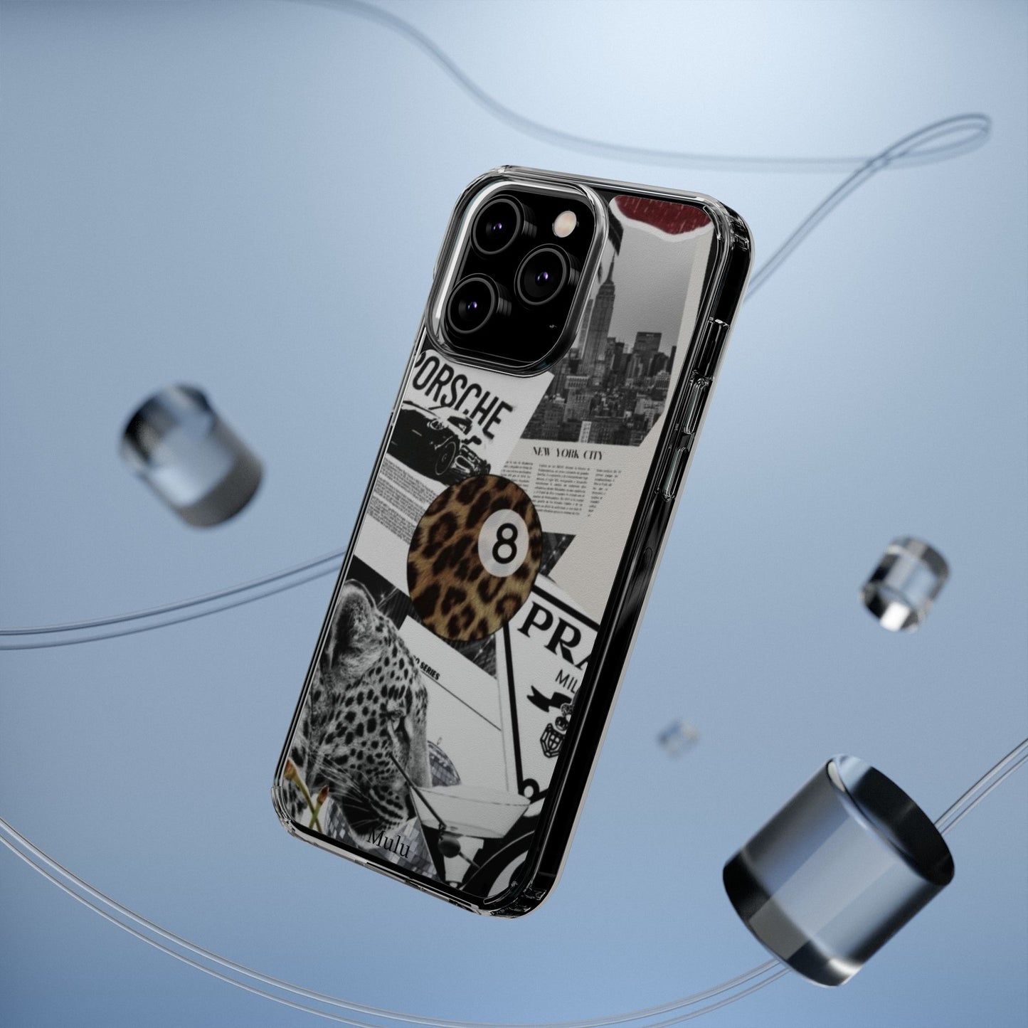 Clear Impact-Resistant Phone Case — Collage Luxury Leopard & Vintage Car Design