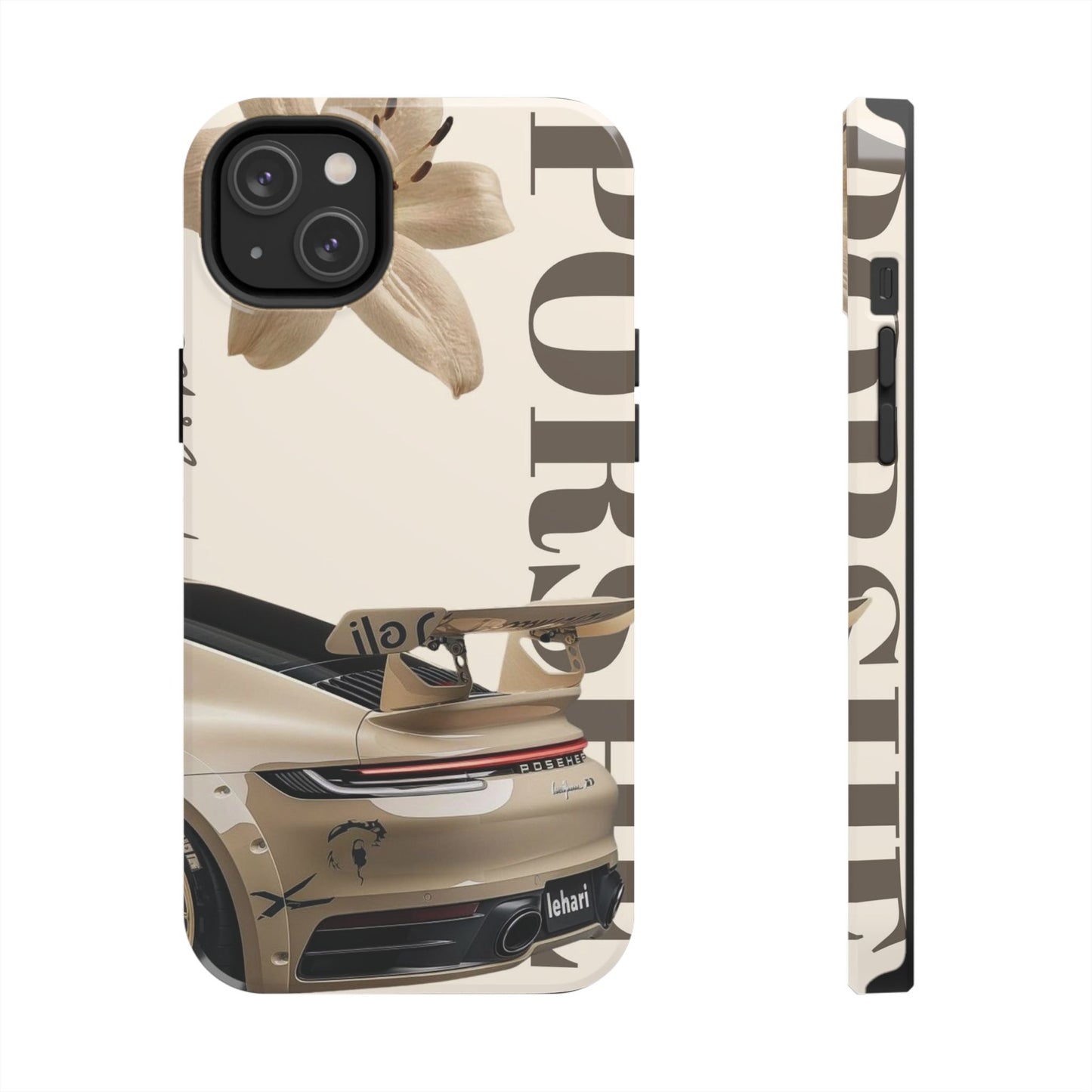 Tough Phone Case — Beige Sports Car Design with 'Tourist' Typography