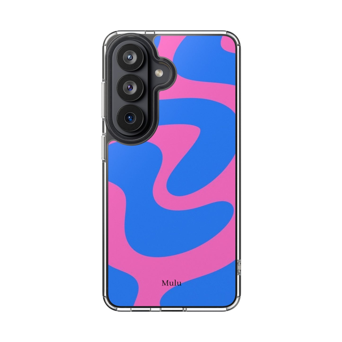 Clear Impact-Resistant Phone Case — Retro Blue & Pink Abstract Swirl
