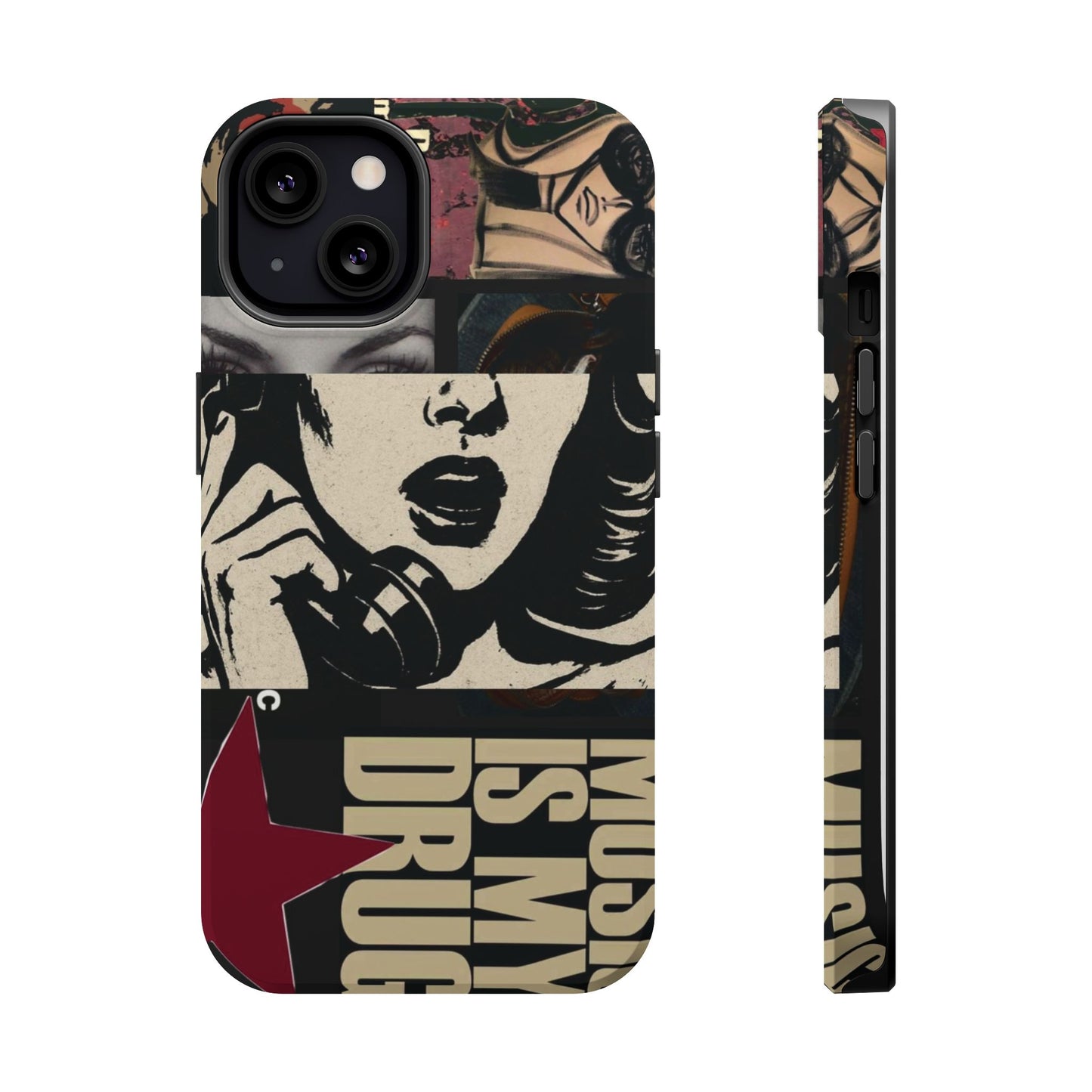 Magnetic Impact Phone Case — Retro Pop Art "Music Is My Drug" Design