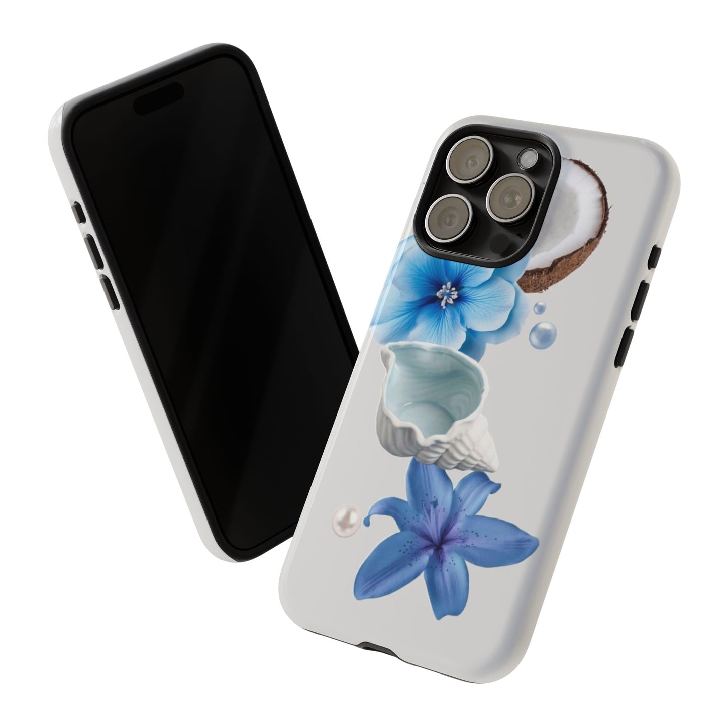 Tropical Blue Floral Phone Case — Coconut, Shell & Starfish Design