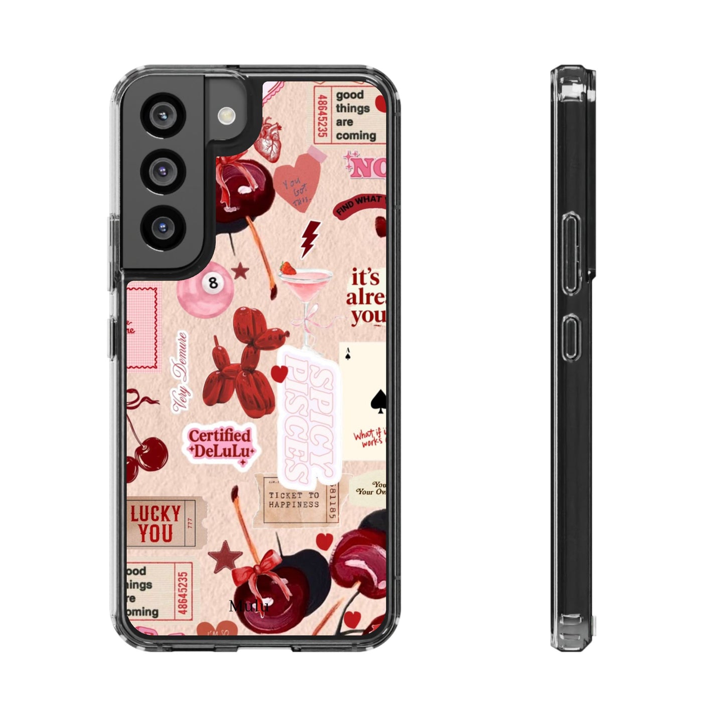 Clear Impact-Resistant Phone Case — Retro Cherry & Sticker Collage