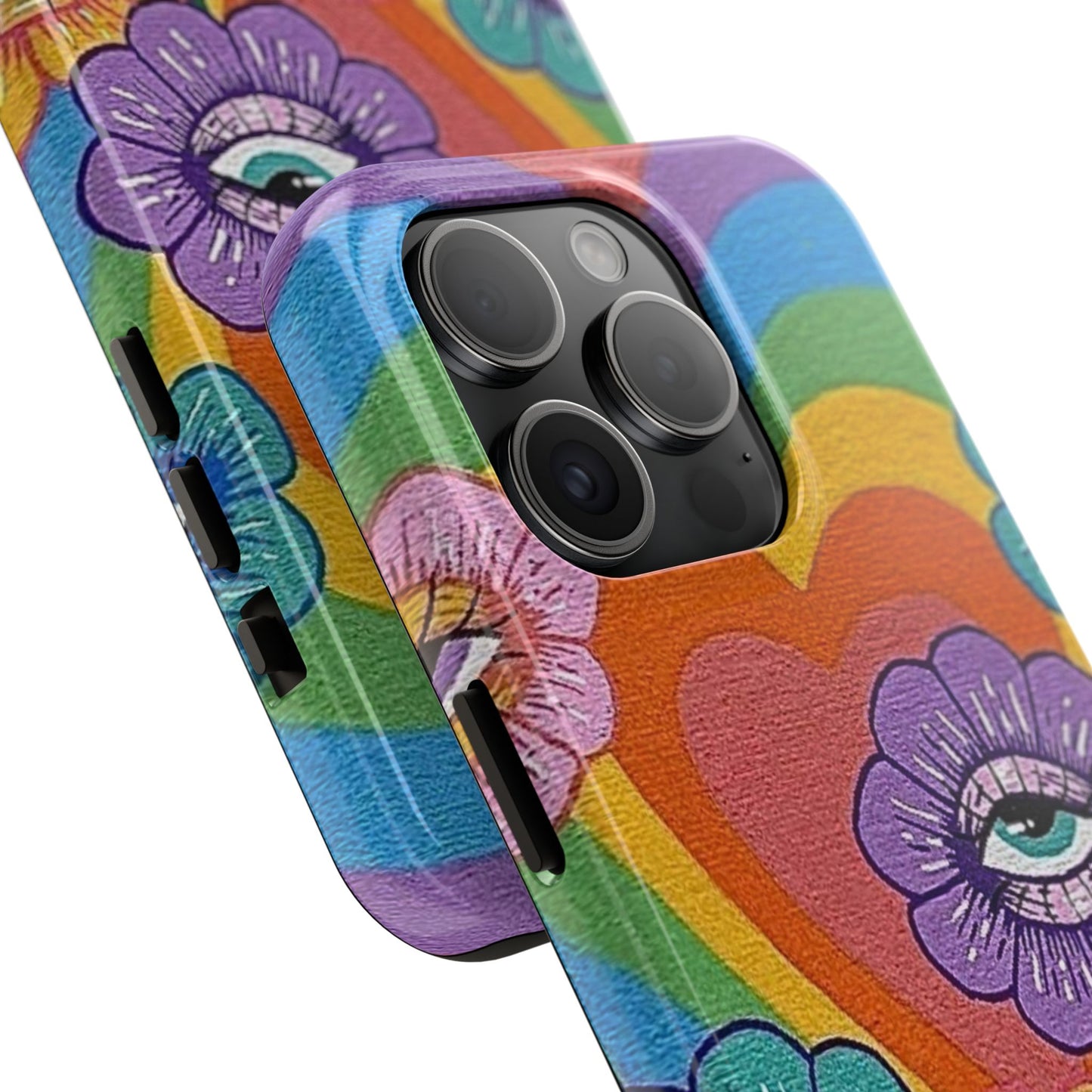 Psychedelic Eye Flower Tough Phone Case — Retro Rainbow Protective iPhone Cover