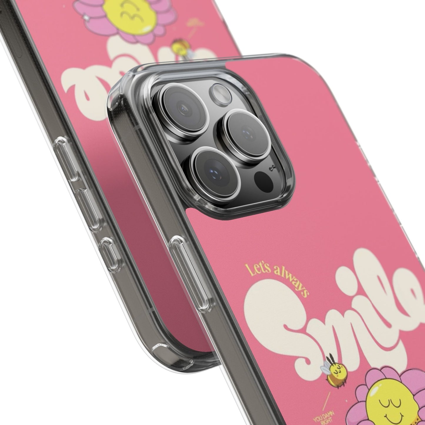 Clear Impact-Resistant Phone Case — Pink 'Smile' Flower Design
