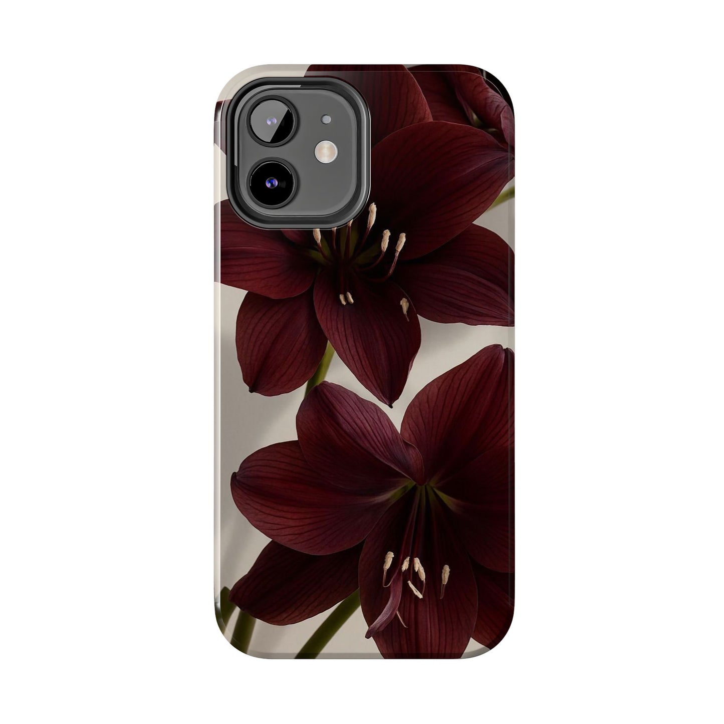 Amaryllis Noir Tough Phone Case — Dark Burgundy Floral Protective Cover