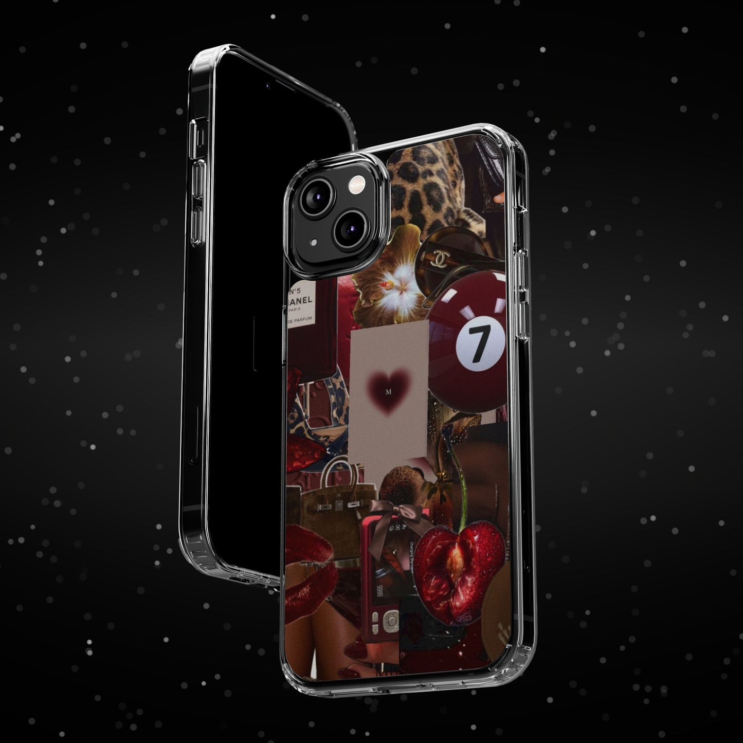 Clear Impact-Resistant Phone Case — Retro Cherry Collage Design