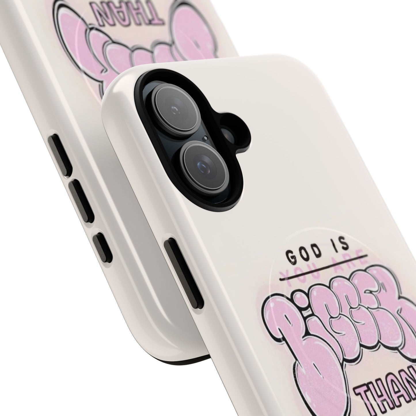 Tough Magnetic Phone Case — "God Is Bigger Than" Inspirational Pink Bubble Design