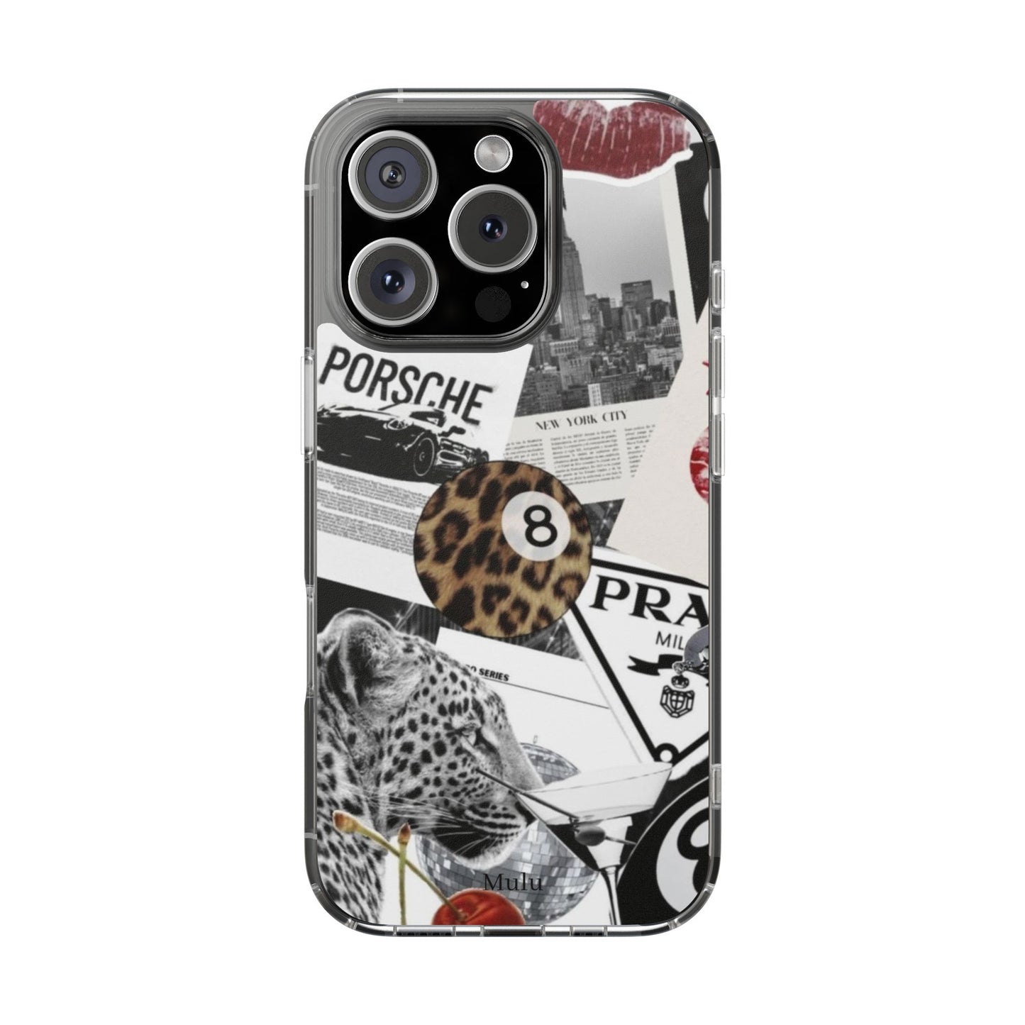 Clear Impact-Resistant Phone Case — Collage Luxury Leopard & Vintage Car Design