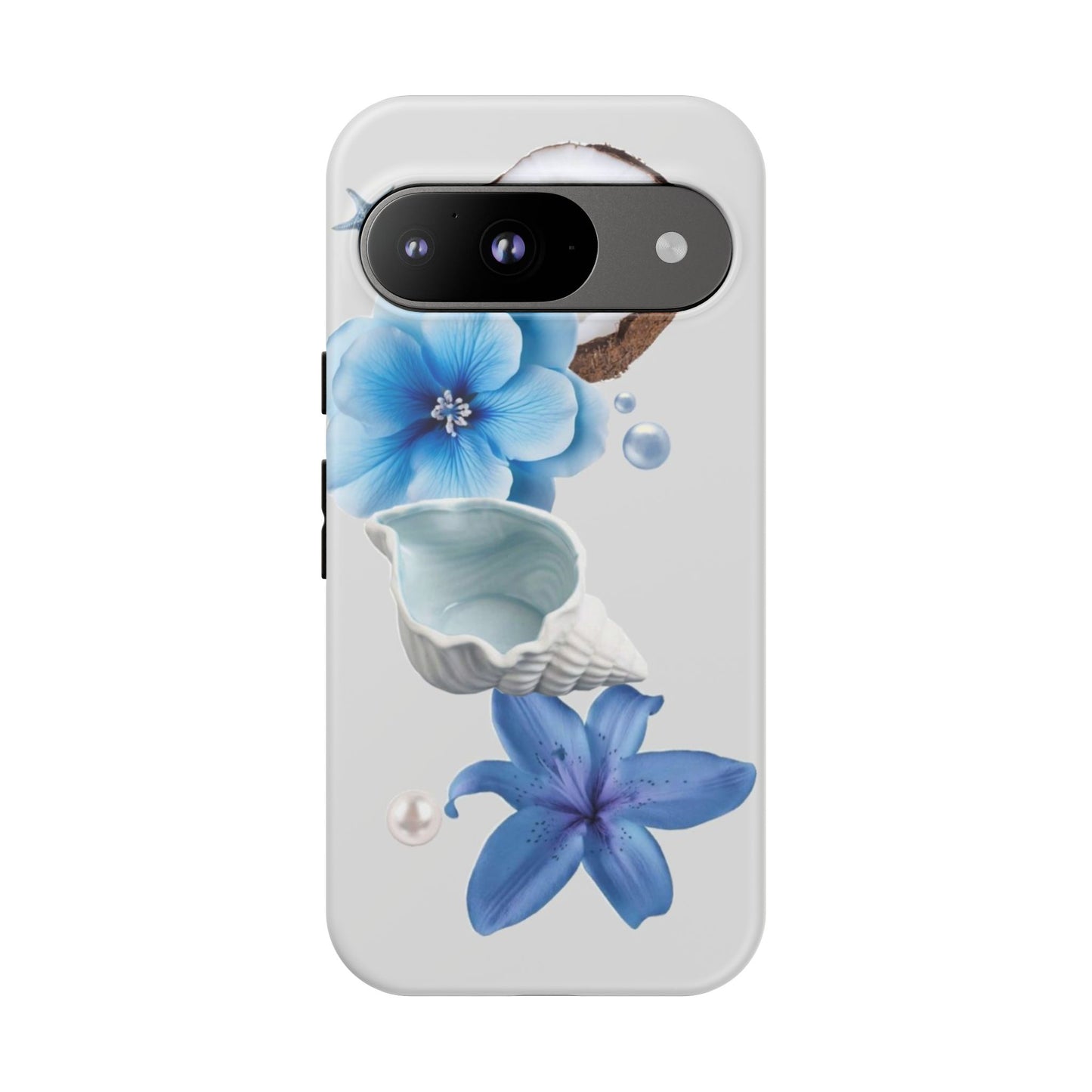 Tropical Blue Floral Phone Case — Coconut, Shell & Starfish Design