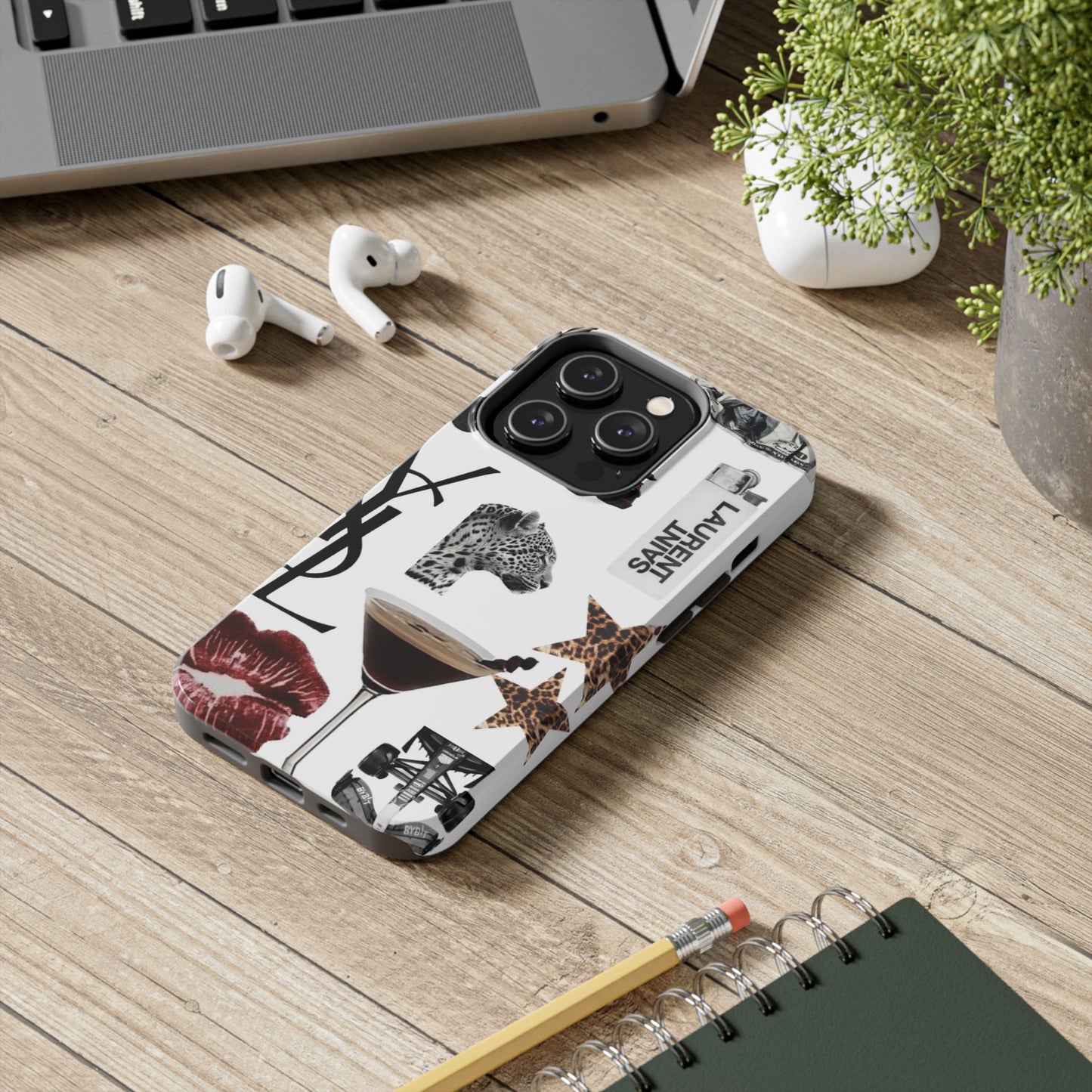 Tough Phone Case — Luxe Fashion Collage with Leopard, Martini & Kiss Print
