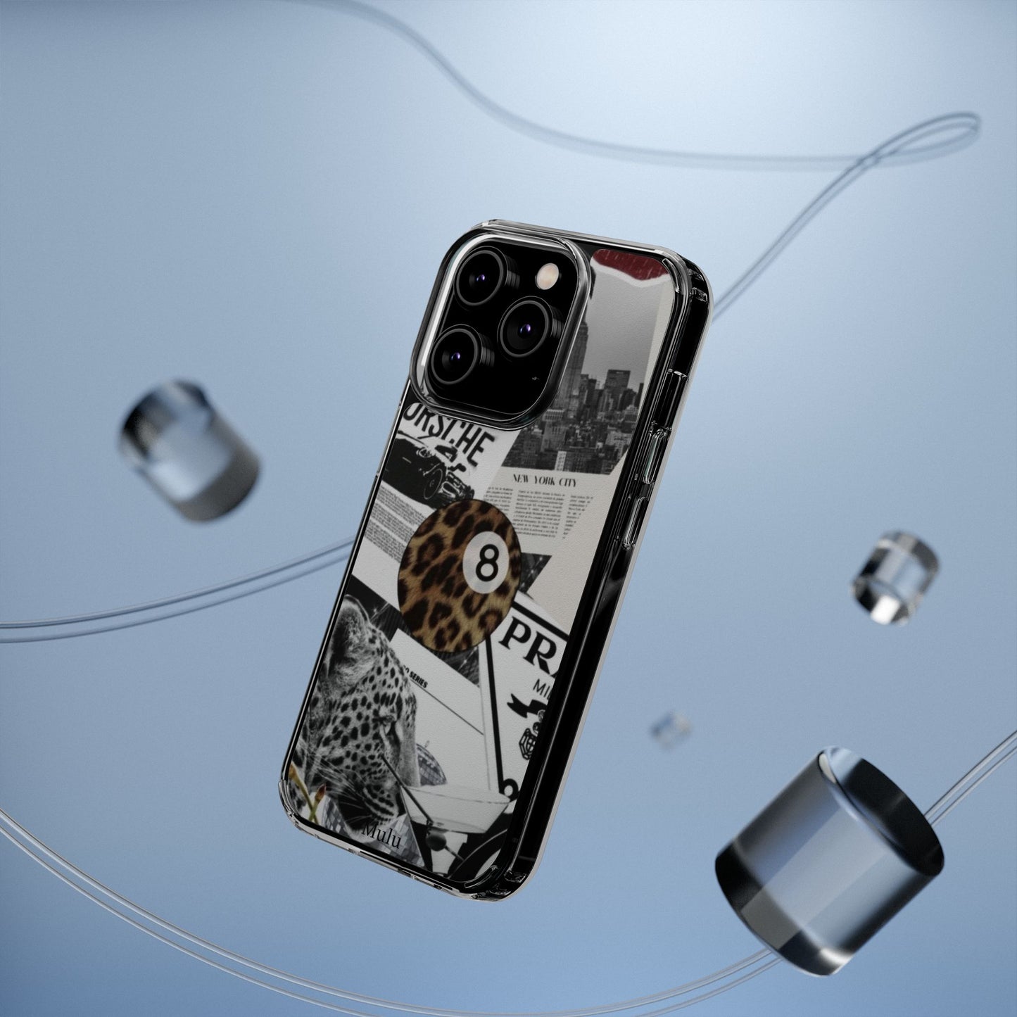 Clear Impact-Resistant Phone Case — Collage Luxury Leopard & Vintage Car Design