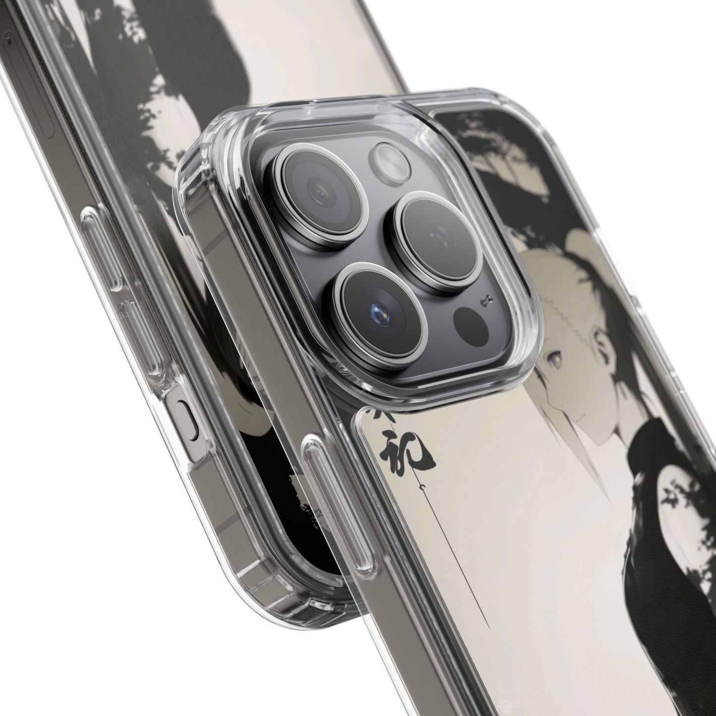 Anime Samurai Clear Phone Case — Monochrome Sumi-E Style