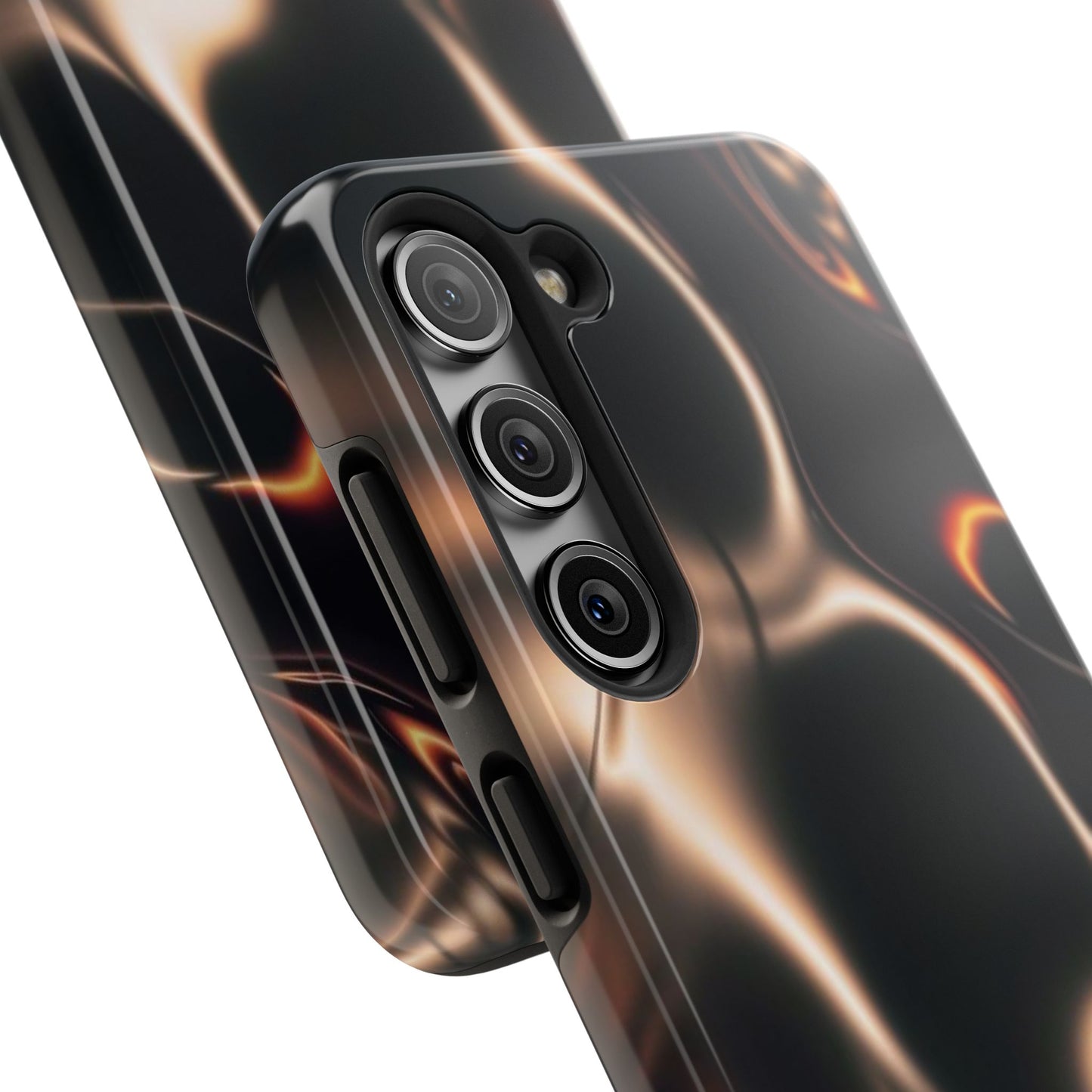 Abstract Liquid Glow Tough Phone Case — Black & Bronze Swirl Protective Cover