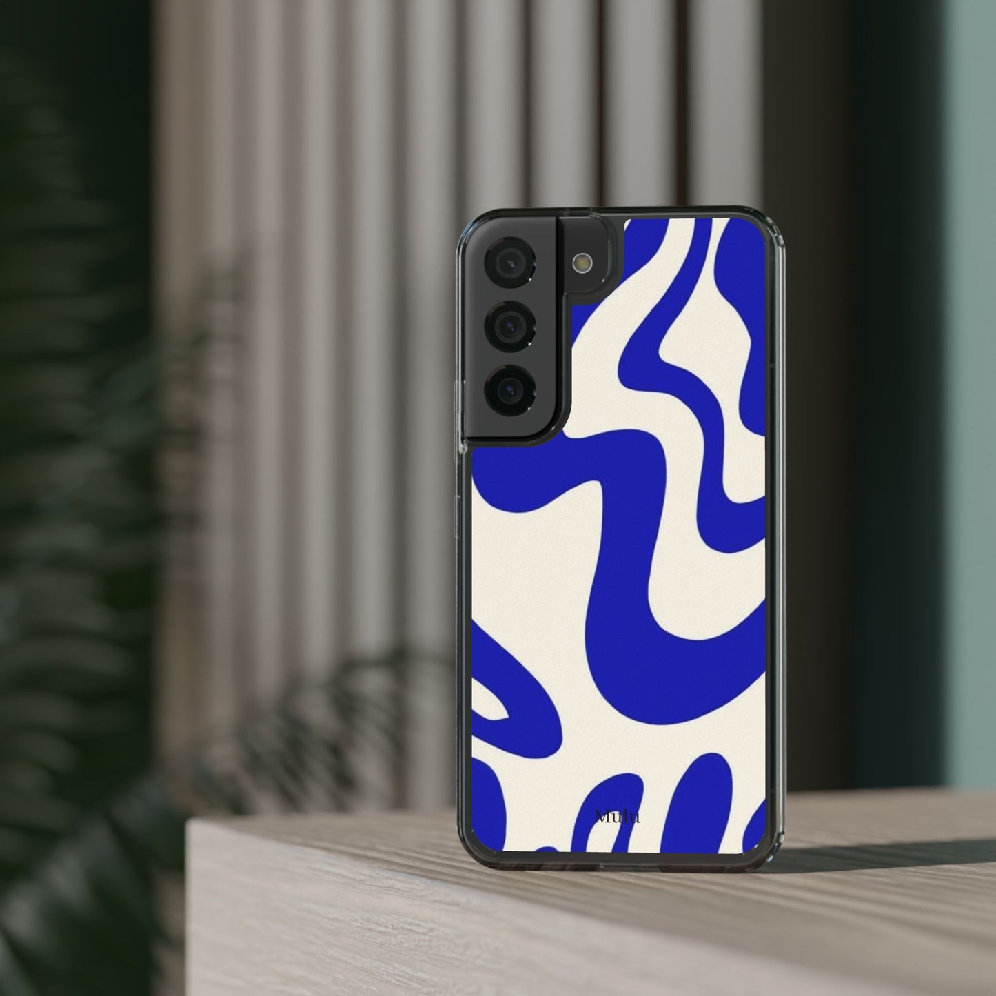 Clear Impact-Resistant Case — Blue Abstract Wavy Pattern