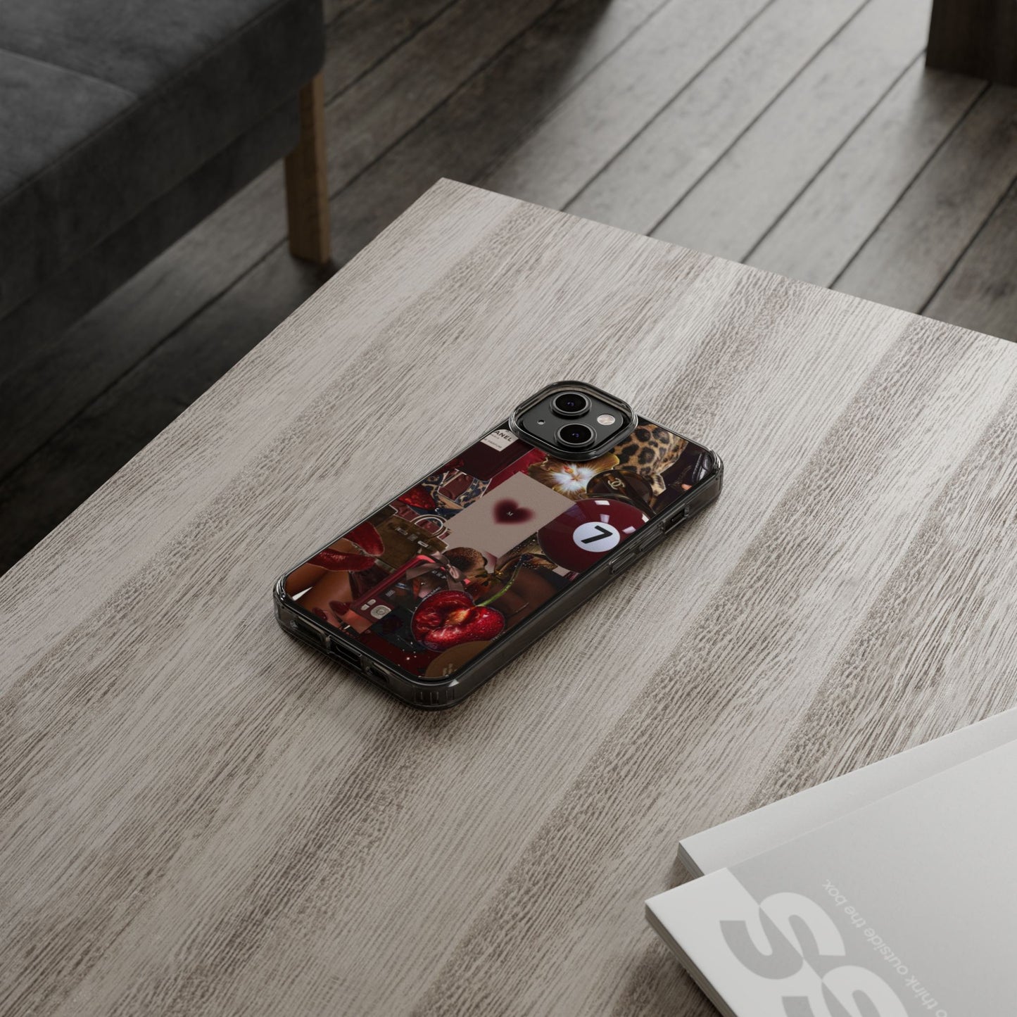 Clear Impact-Resistant Phone Case — Retro Cherry Collage Design