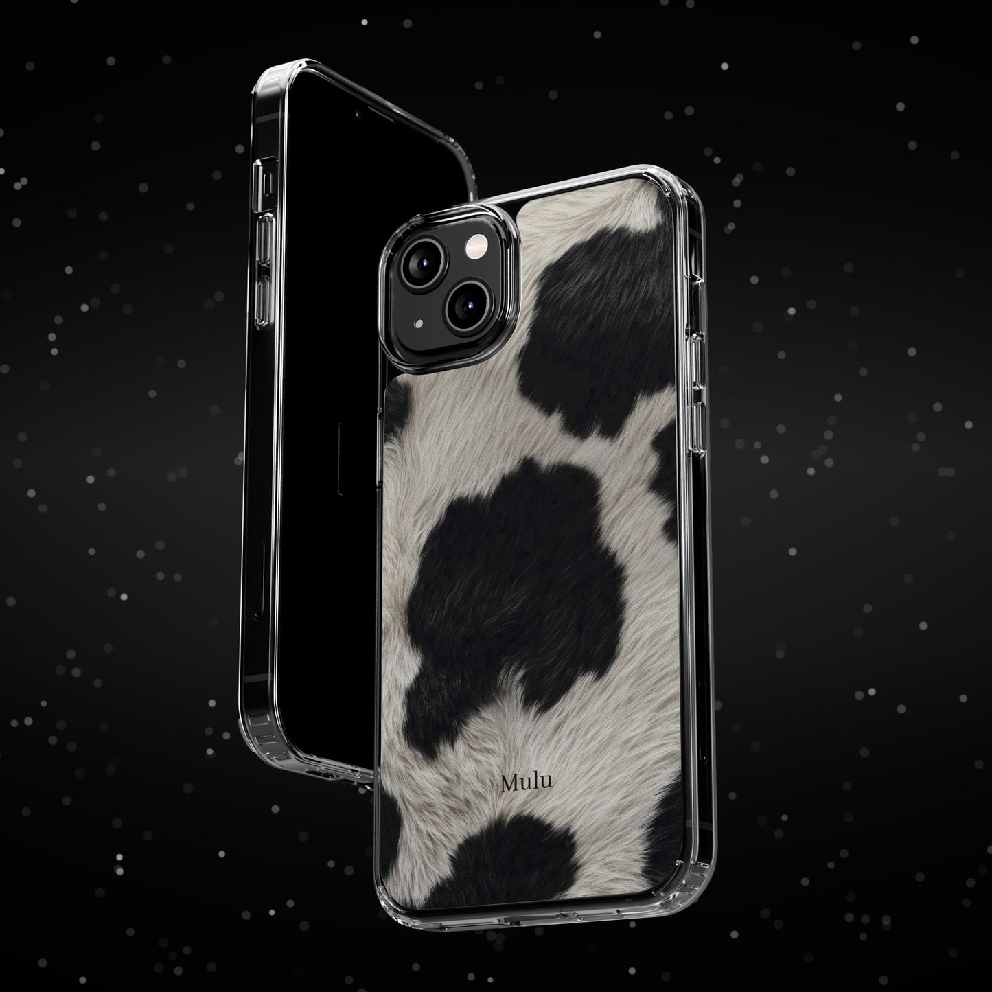 Cow Print Clear Impact Phone Case — Faux Fur Black & White Protection